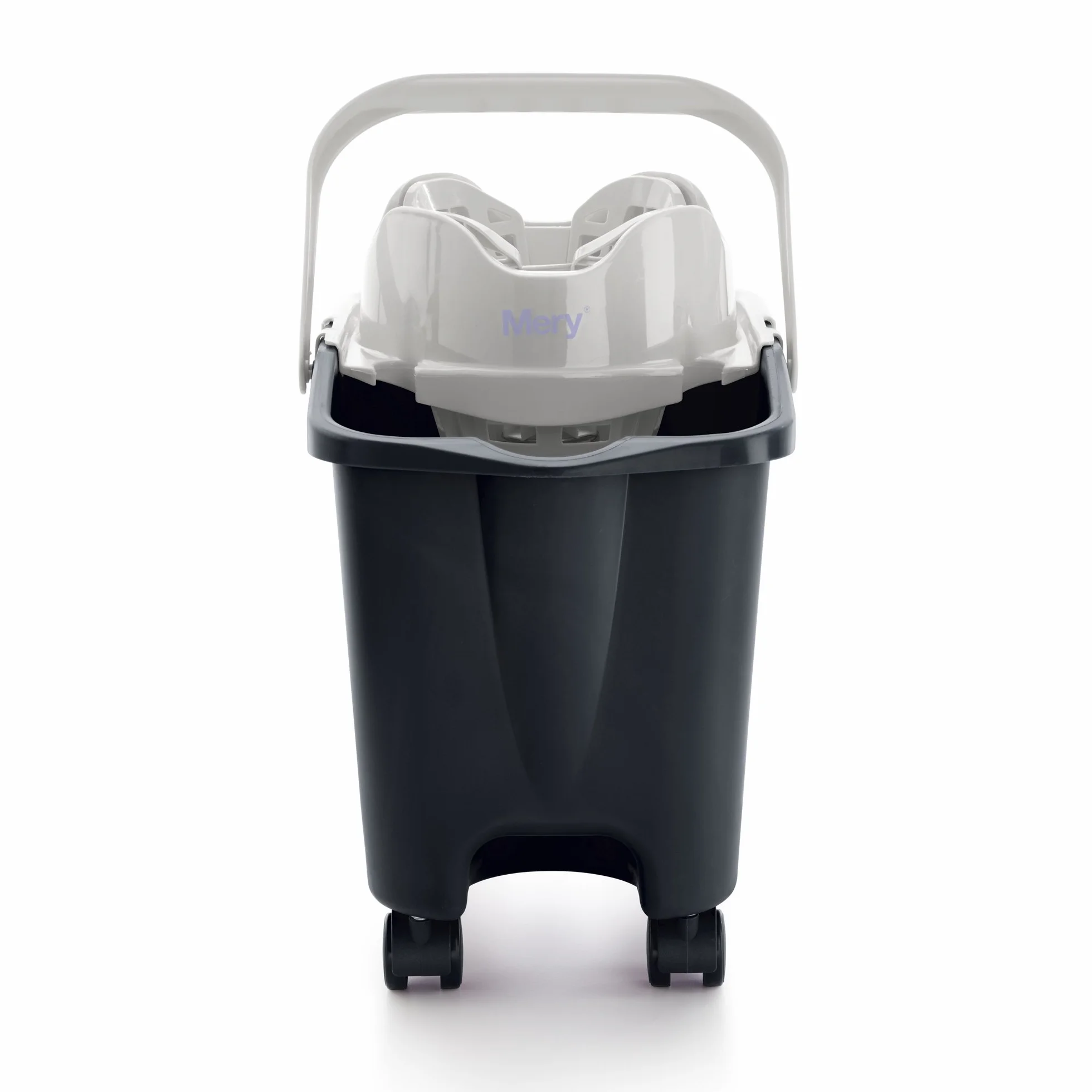 Mery | Cubo con Escurridor Automático | Cubo Fregona con Ruedas | Capacidad: 14L | Polipropileno | Acero | Gris Claro y Gris Oscuro