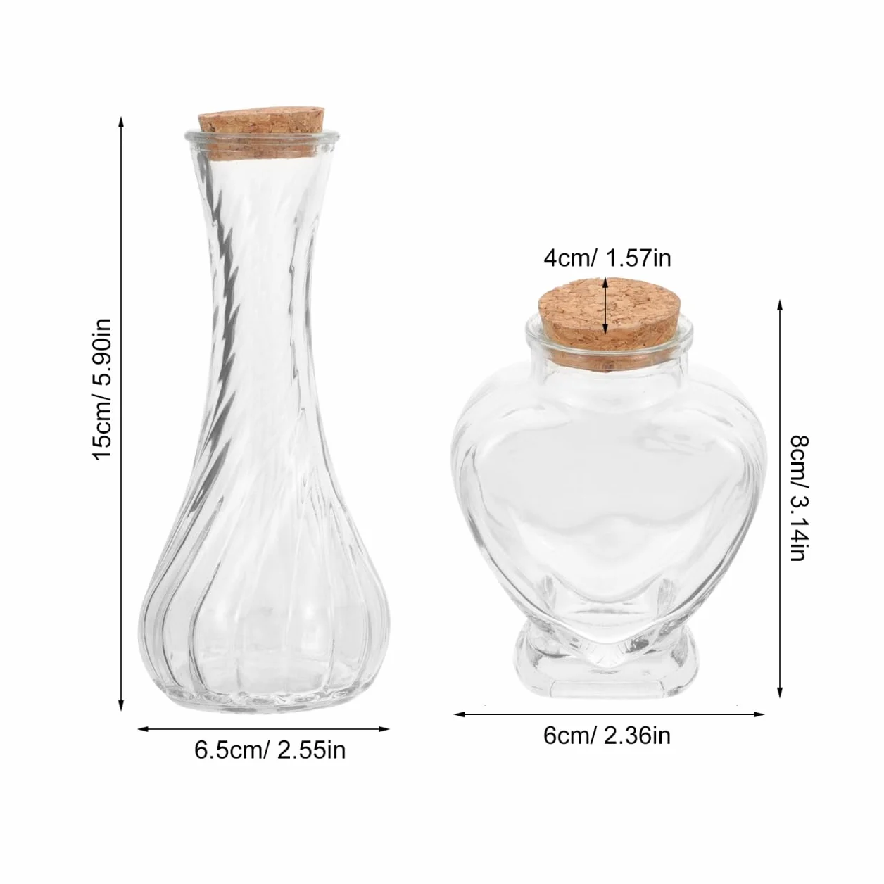 BESTOYARD Set De Botellas Para Ceremonia De Arena Boda 3 Piezas Vidrio Transparente 75Ml Corazón 130Ml Rosca Tapones Decoración Diy Regalo