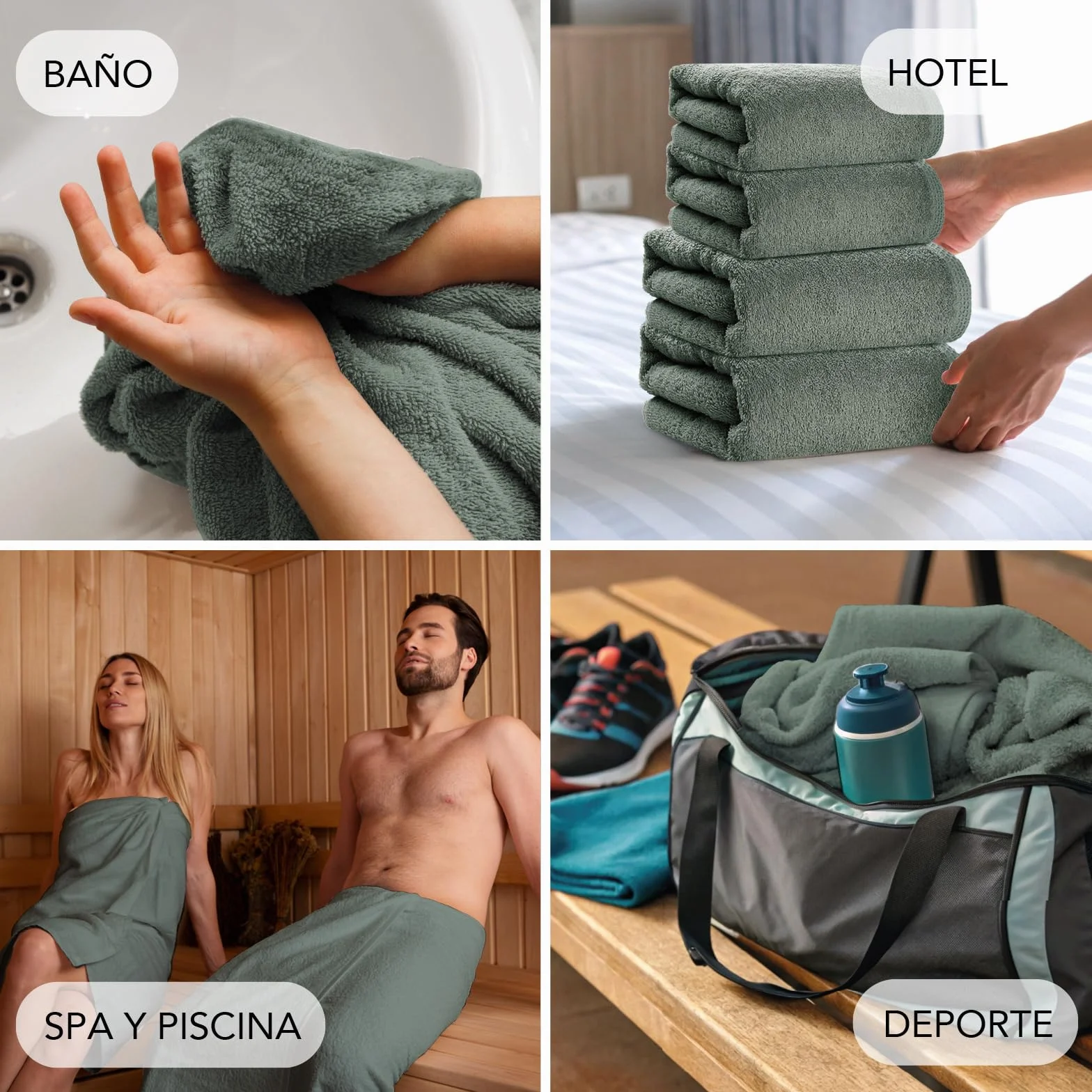 Juego de 6 Toallitas de Baño de Algodón Orgánico 500 g/m² - GOTS Oeko-Tex - Fabricado en Portugal
