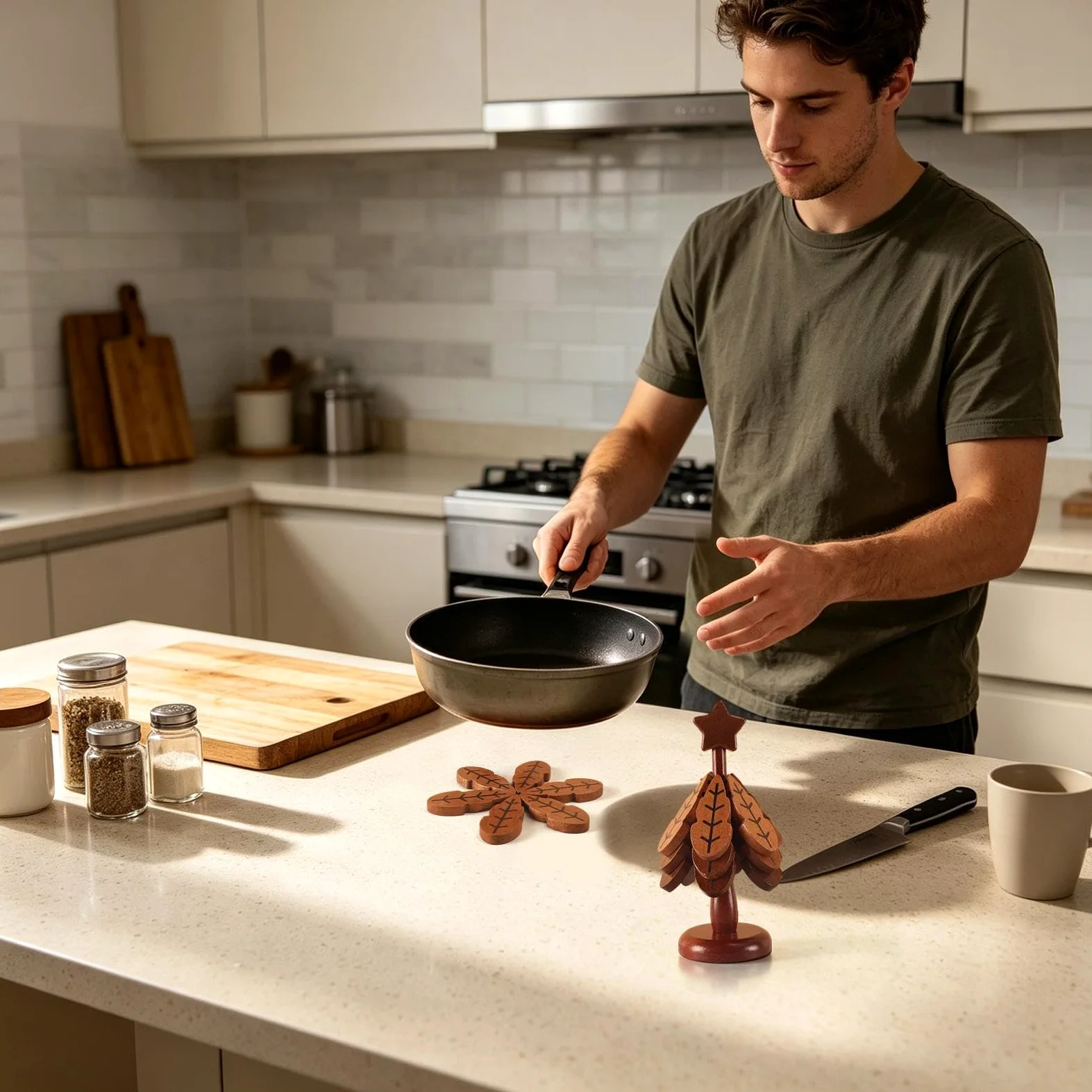 Salvamanteles para comida caliente Posavasos de cocina decorativos | Juego de protectores de ollas con forma de árbol de Navidad para encimera, sartenes, cena, taza, apartamento