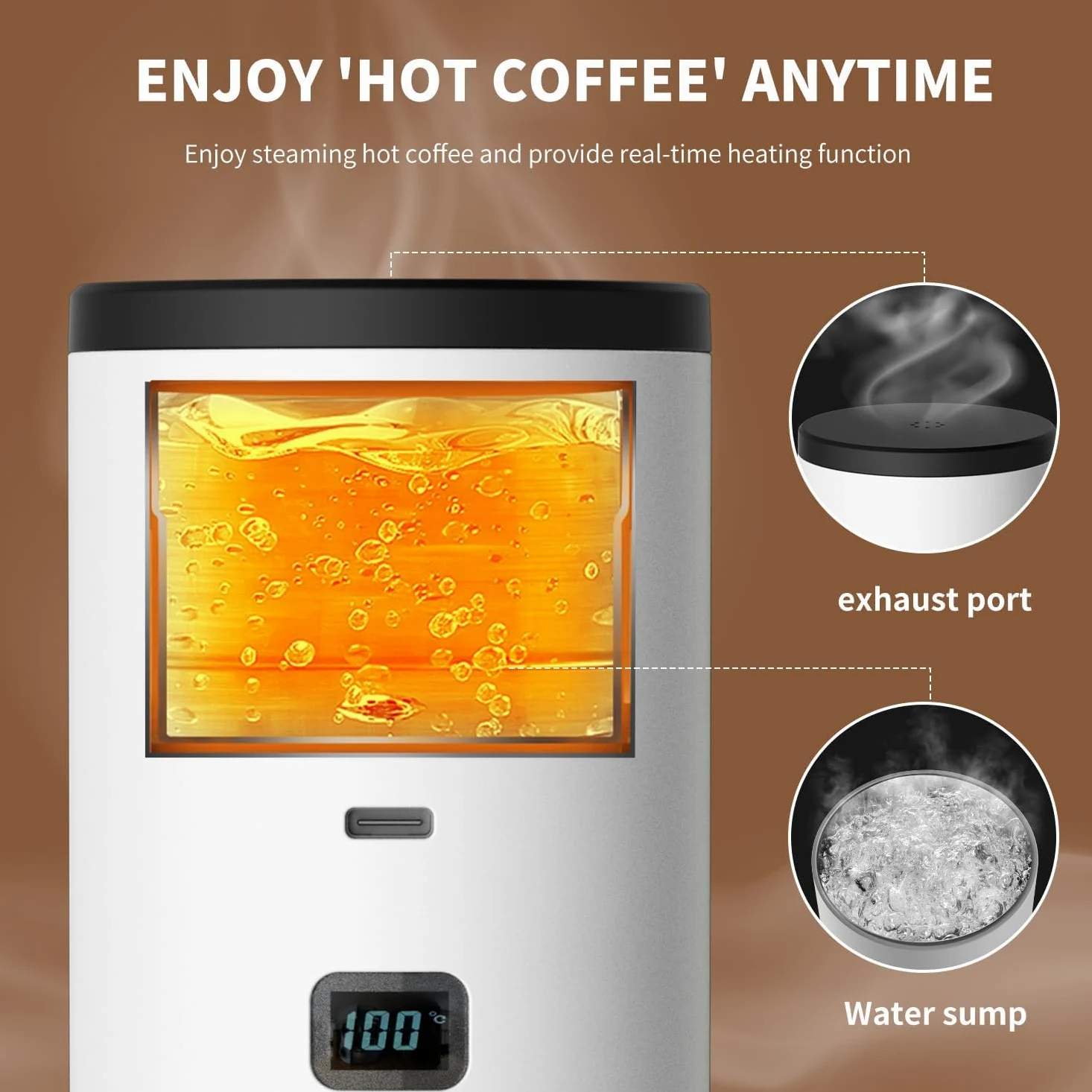 Cafetera portátil 3 en 1 con pantalla LED, tanque de 90 ml, autocalentamiento, compatible con café molido y cápsulas de espresso