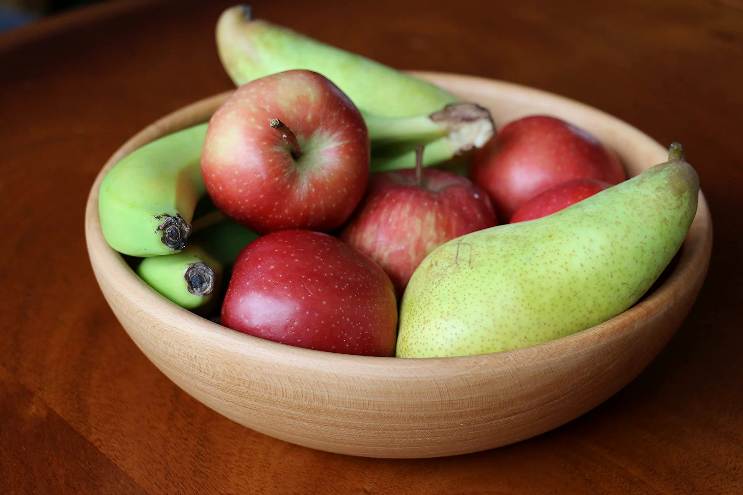 EFO Cuenco para servir de madera, cuenco de frutas decorativo, cuenco para ensalada de alimentos, cuenco de madera natural, cuenco de madera rústica, elegante, tamaño 24 cm