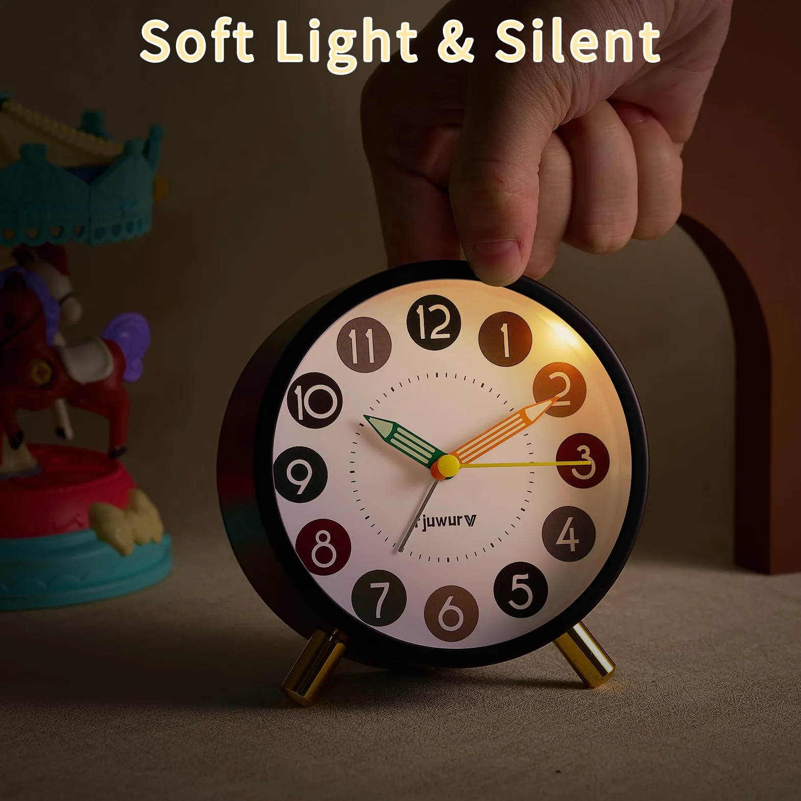 rjuwurv Reloj despertador de metal súper silencioso, reloj despertador de escritorio, reloj despertador para dormitorio, reloj despertador de interés infantil (negro)