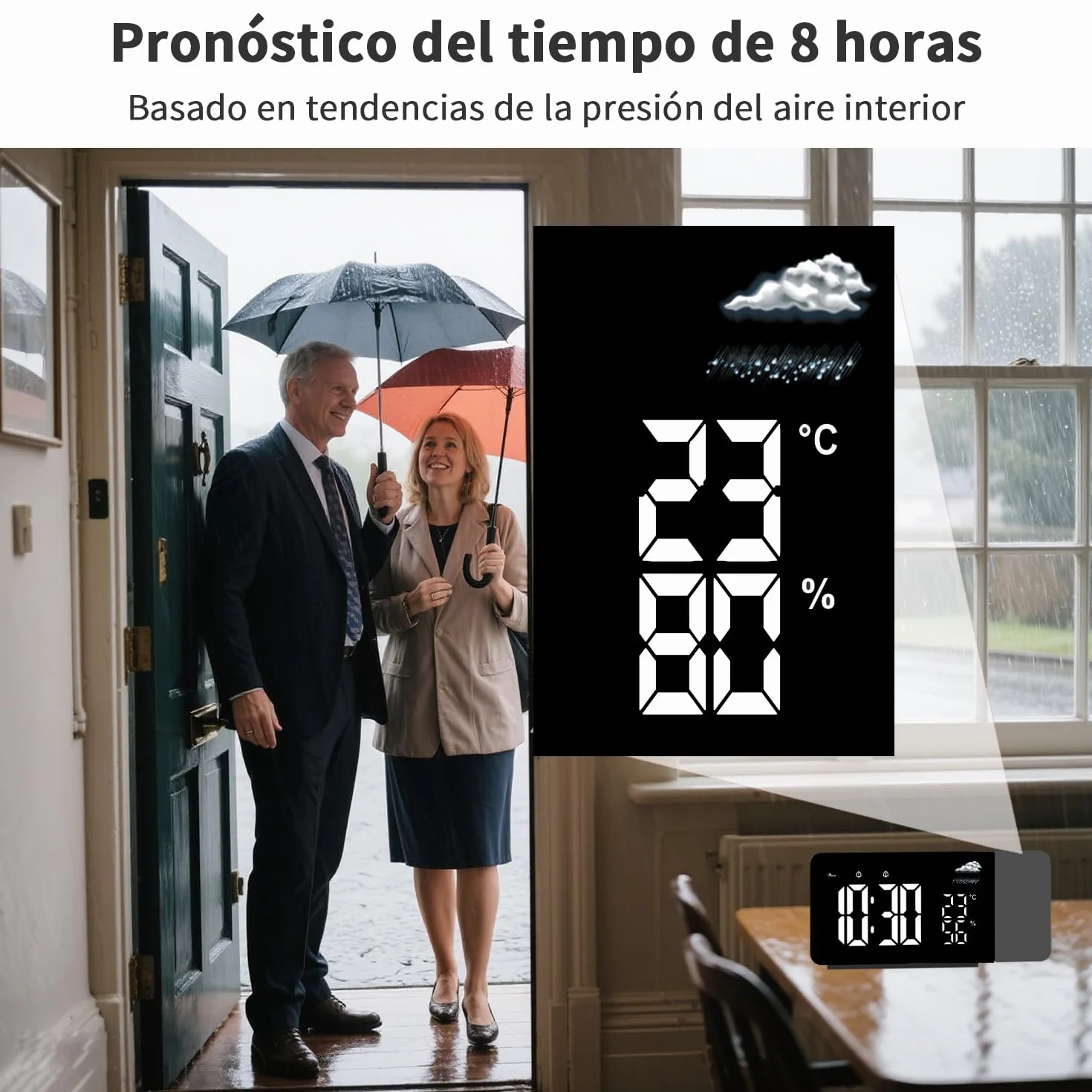 Uzoli EM3211A Despertador con proyector techo y pantalla LED, Previsión del tiempo 8h, Temperatura, Humedad, 2 Alarmas, Función de snooze, Proyección de 180°, 10 Tonos, Reloj ideal para casa u oficina