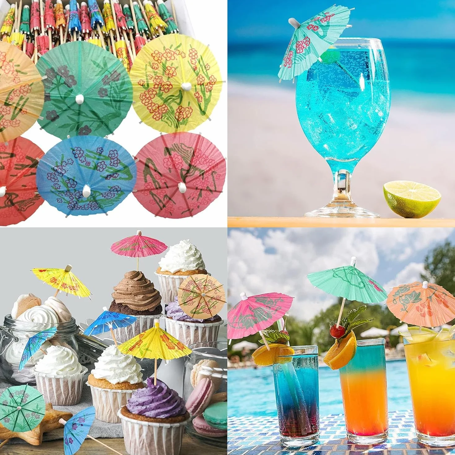 Paraguas de Cóctel,50 Piezas Decoración de Cóctel,Sombrillas de Cóctel,Bebidas de Paraguas Paraguas De Cóctel de Papel para Fiesta Cumpleaños Playa Boda Bebidas Tarta Fruta