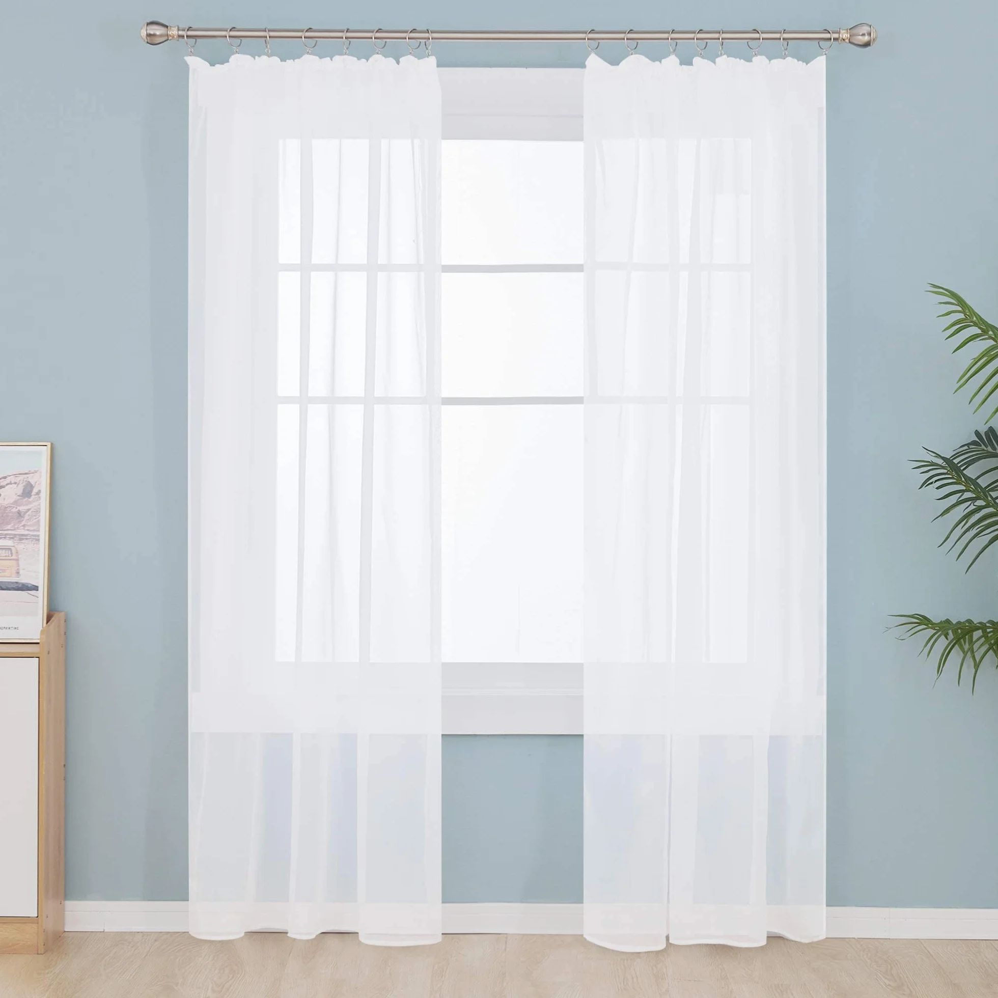 Deconovo Visillos Gasa Voile Efecto Lino Cortinas Traslúcidas 2 Unidades 132 x 242 cm Blanco