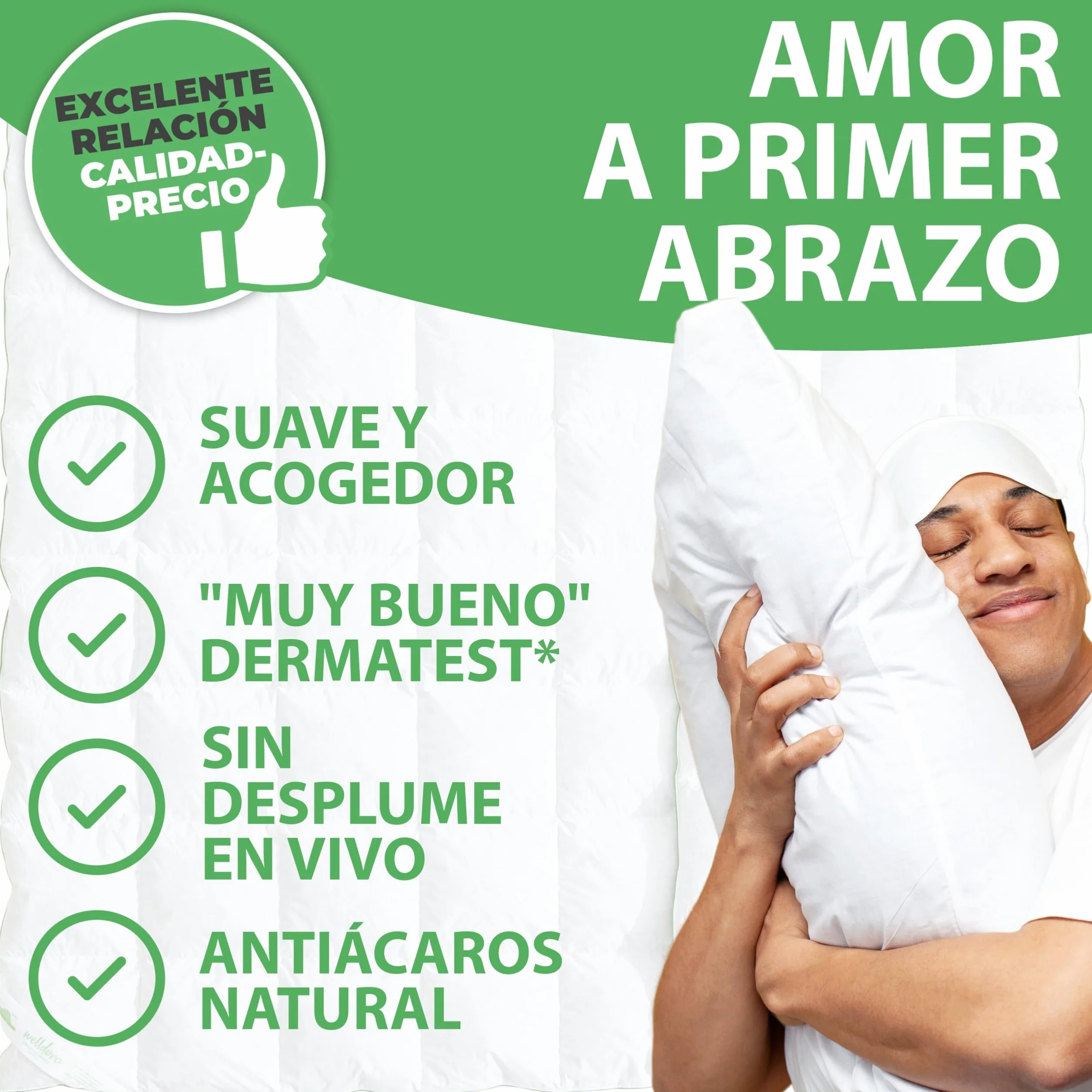 Welldora Edredón Invierno Verano de Plumas para Cama de 105 x 200 | 100% Edredón Nórdico de Plumas y Plumón Extrasuave | Médicamente Probado, Oeko-Tex, Hipoalergénico | Certificado RDS | 200 x 200 cm