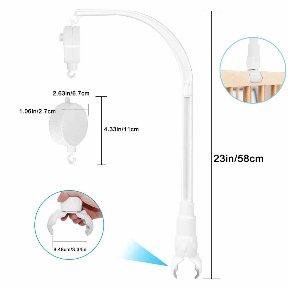 AFUNTA Soporte de campana para cuna 23 pulgadas con caja de música, soporte ajustable DIY para cama de bebé