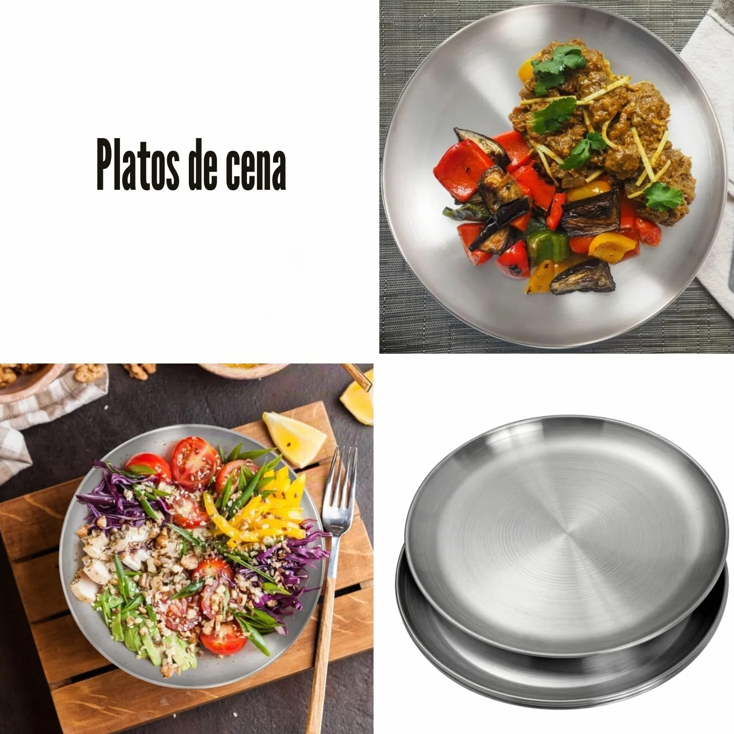 Platos de acero inoxidable inox 304 metal de acero ligero Unbreakable cena platos Juego de platos sin toxinas apto para lavavajillas seguro y saludable (23 cm 10 Piezas)