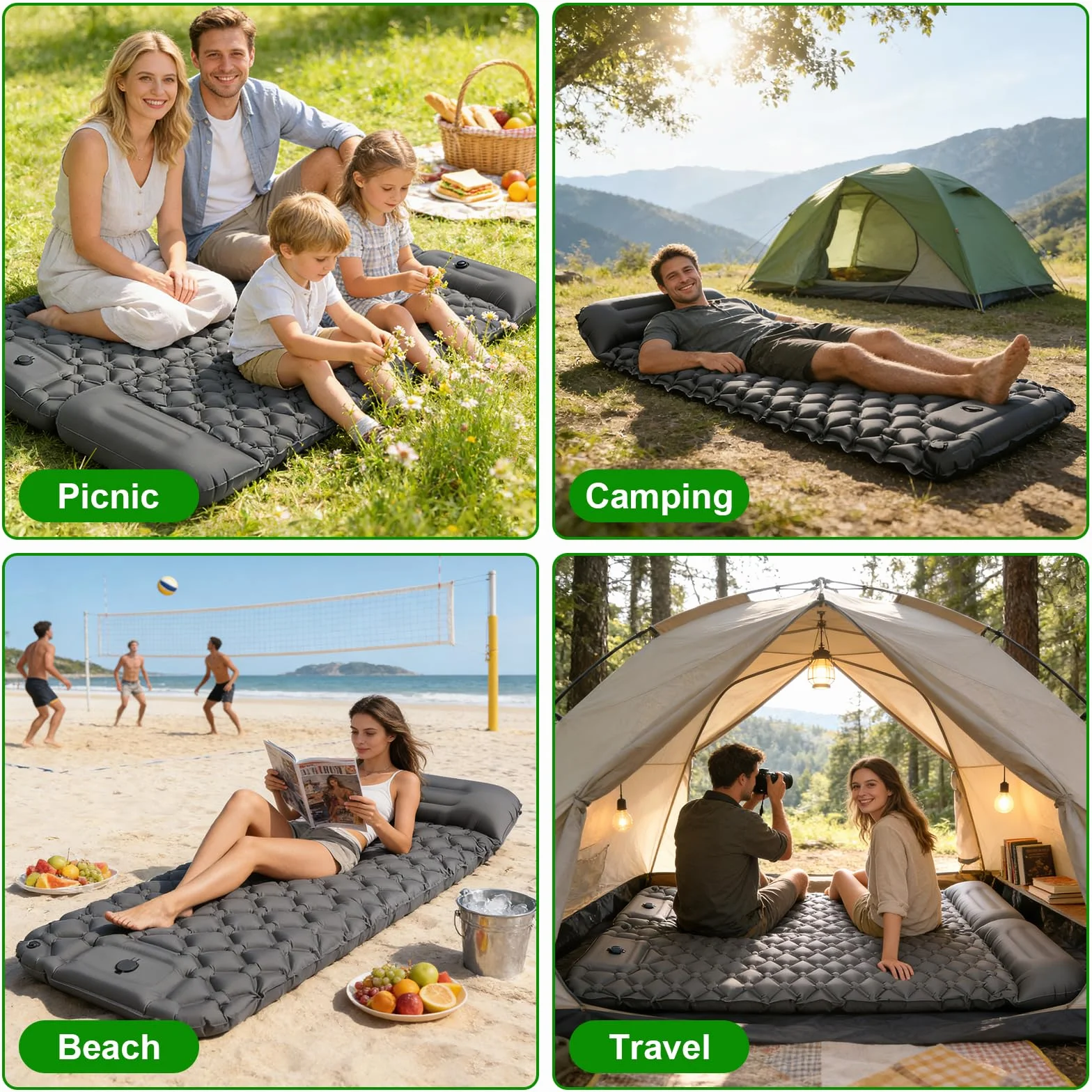 Colchón autoinflable ultraligero impermeable con bomba de pie para camping
