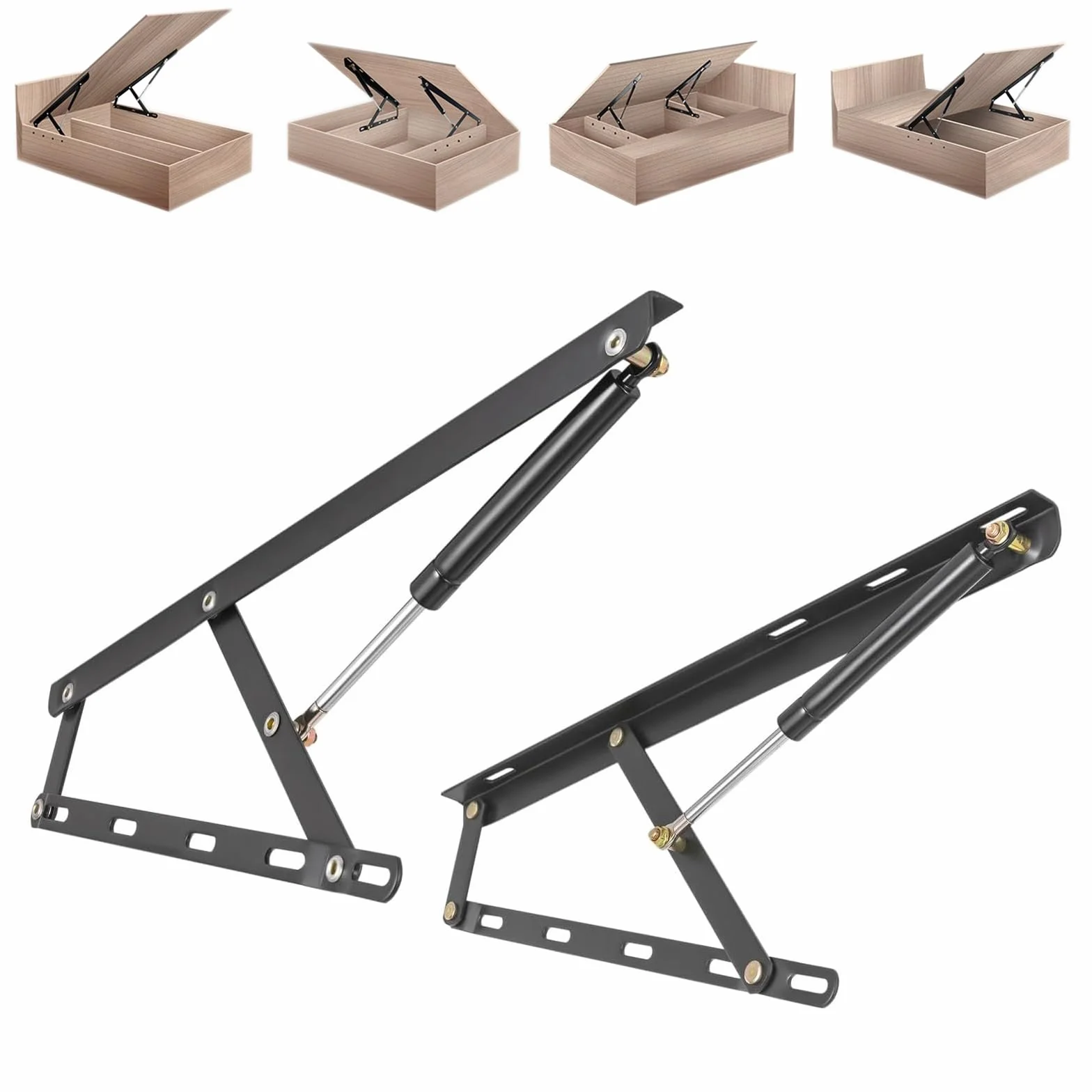Juego de mecanismos elevables para Cama, Pack de Sistema Completo de Elevación Hidráulicos Profesional para Canapés, Incluye Bisagras Pistones Tornillería, Movilidad para Cama Abatible(110cm/43.3in)