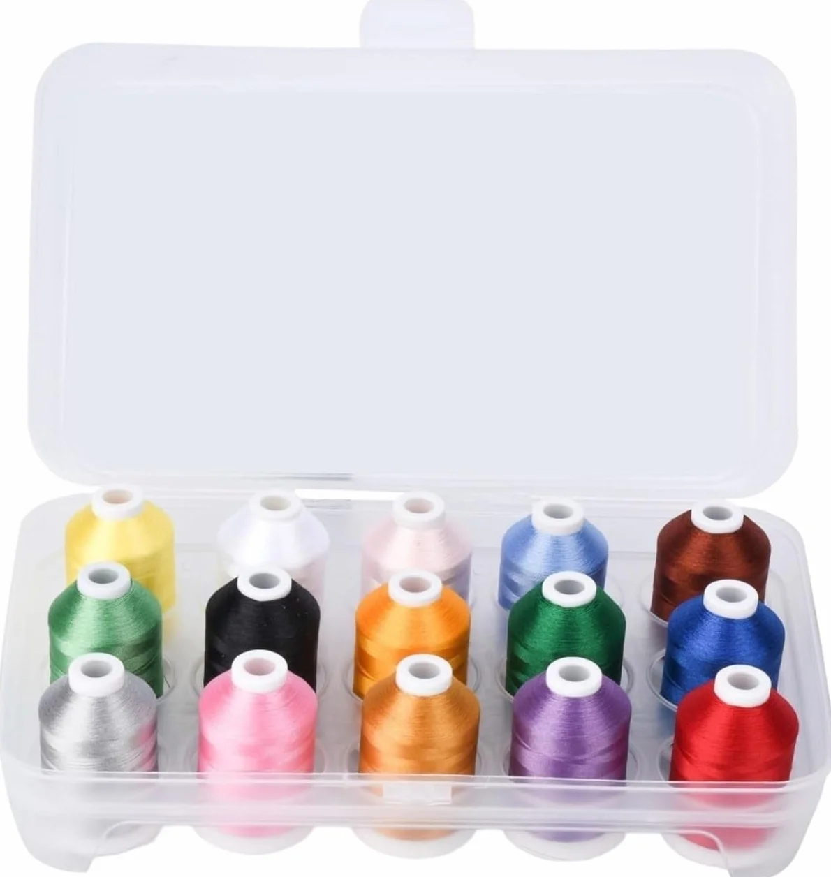 hilo de bordado, Hilo de bordar a máquina poliéster, 6 opciones color, 15 carretes con caja plástico(15 popular colors)