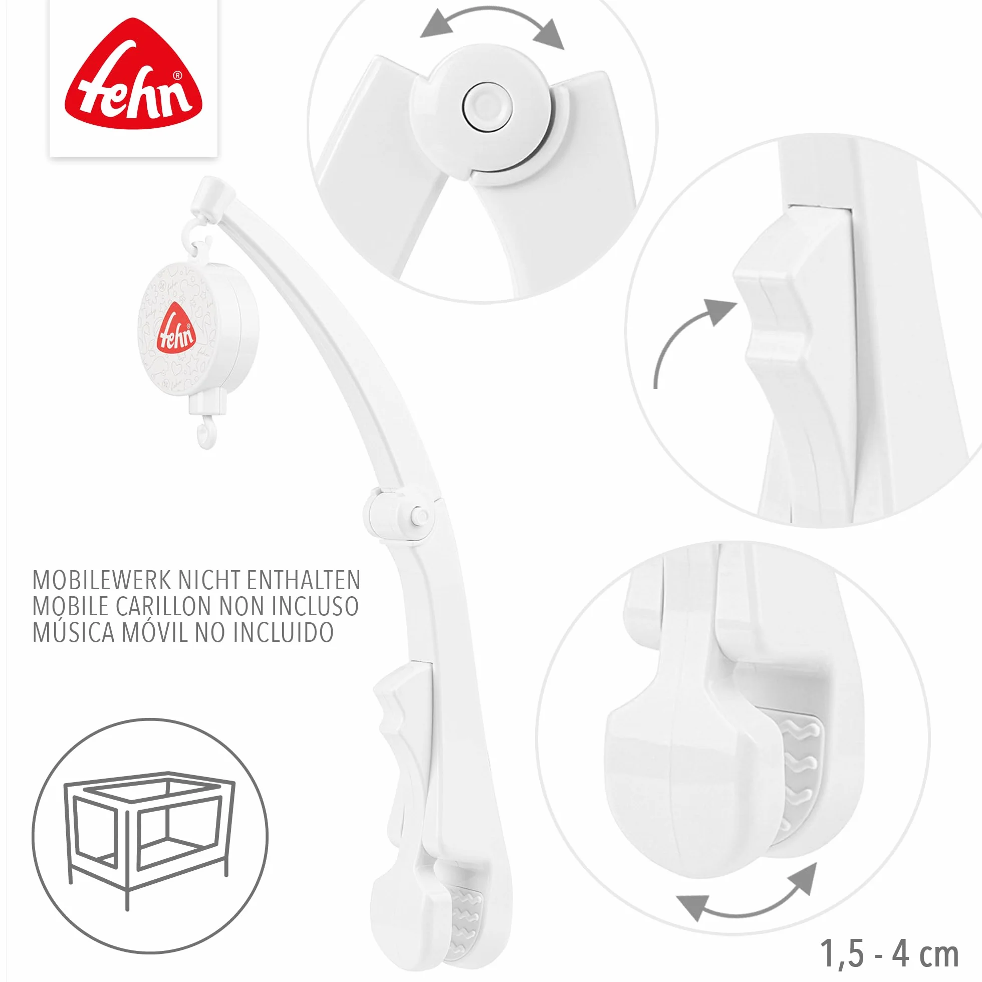 Fehn soporte para móviles de viaje, abrazadera para cuna, 249927, apto para todos los móviles musicales