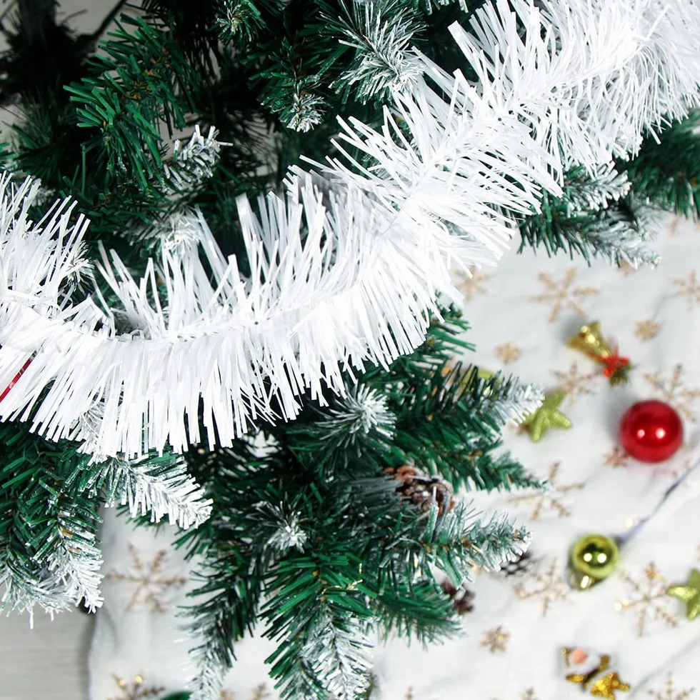 Bluelves Guirnalda de Oropel Navidad, 4pcs Espumillon Arbol Navidad, 3m Espumillón de Navidad, Oropel Navidad, Espumillon Decoración para Fiesta Árbol de Navidad (Blanco)