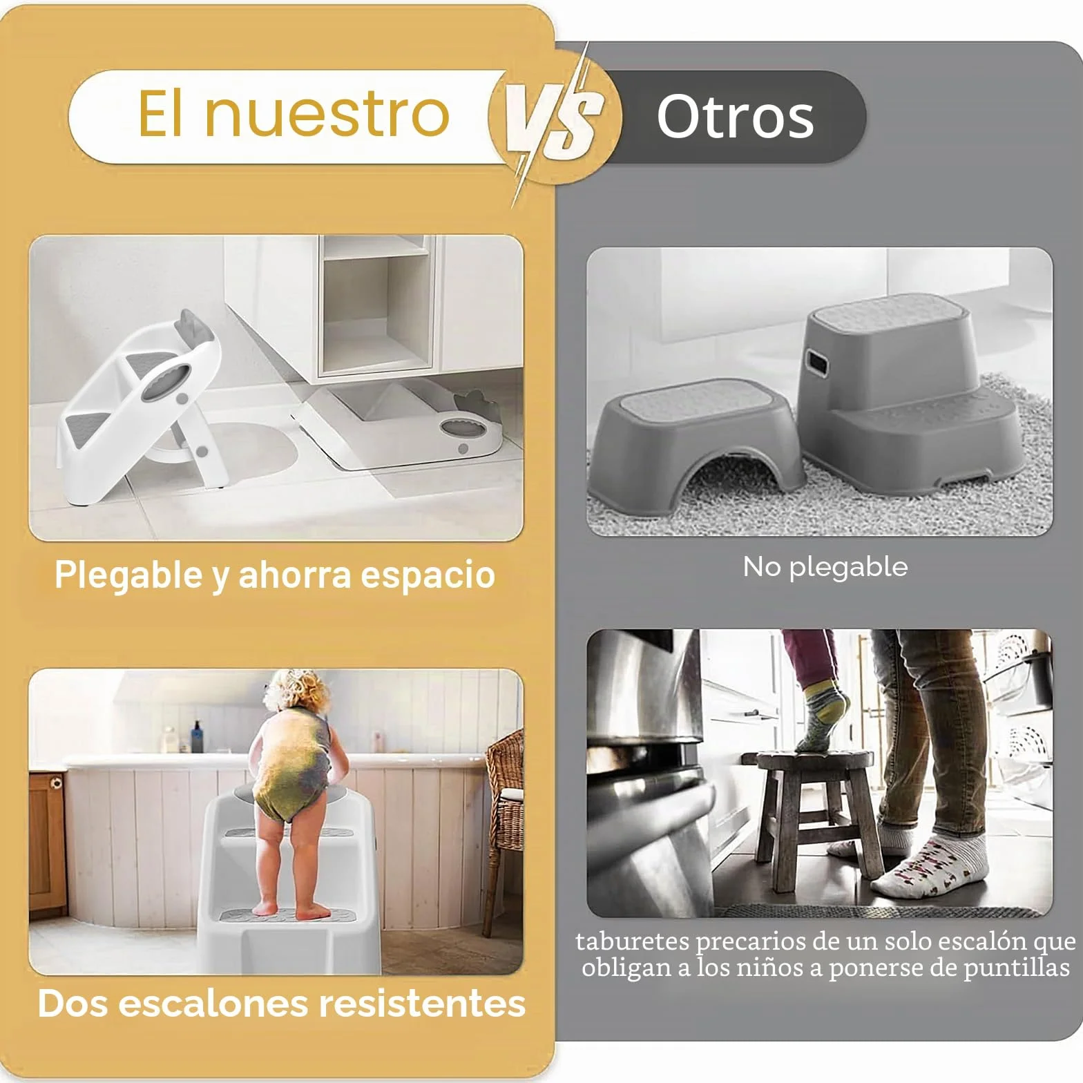 Taburete plegable para niños 2 niveles baño cocina