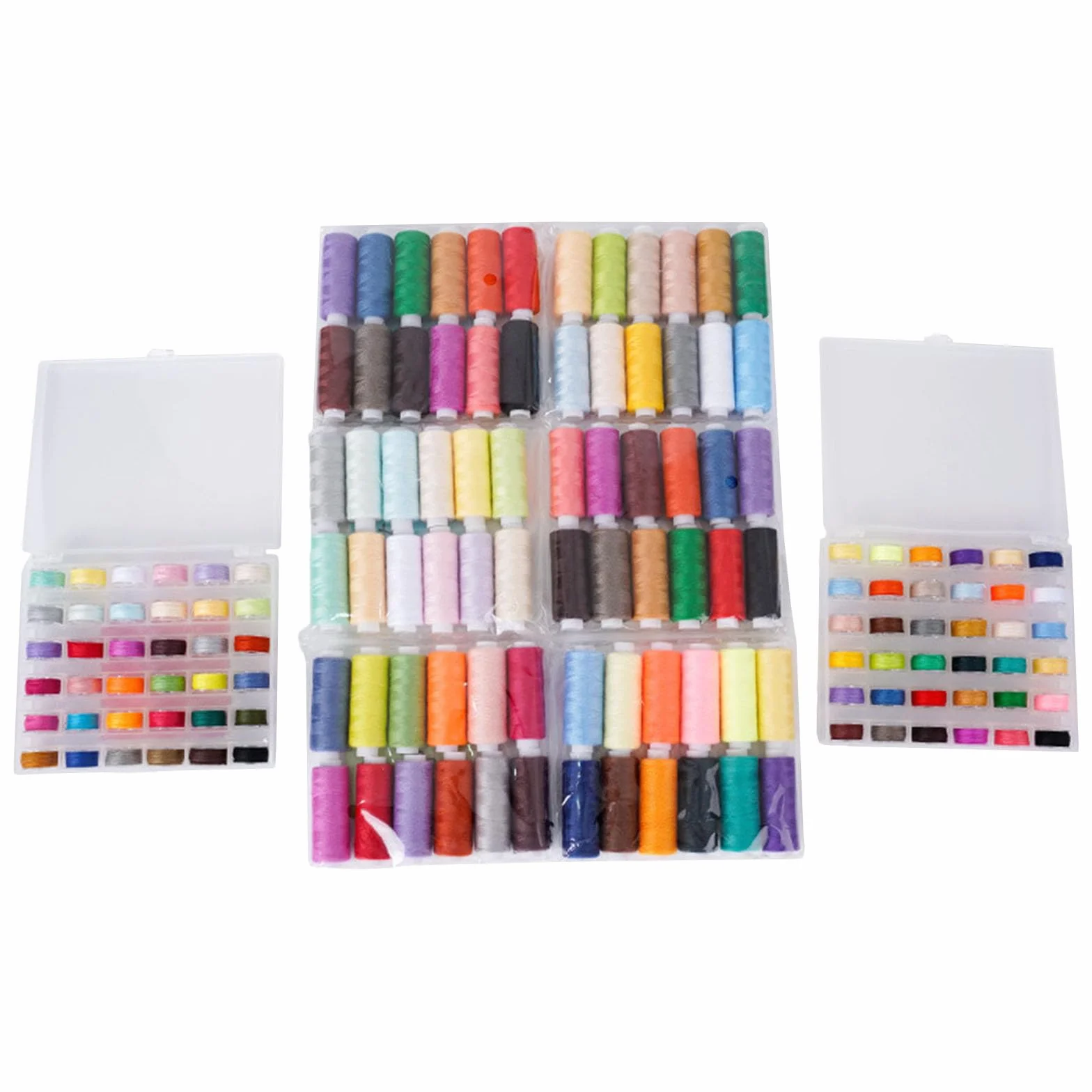 Juego de 36 bobinas de hilo de coser de poliéster de 36 colores con caja de almacenamiento para coser a máquina de poliéster