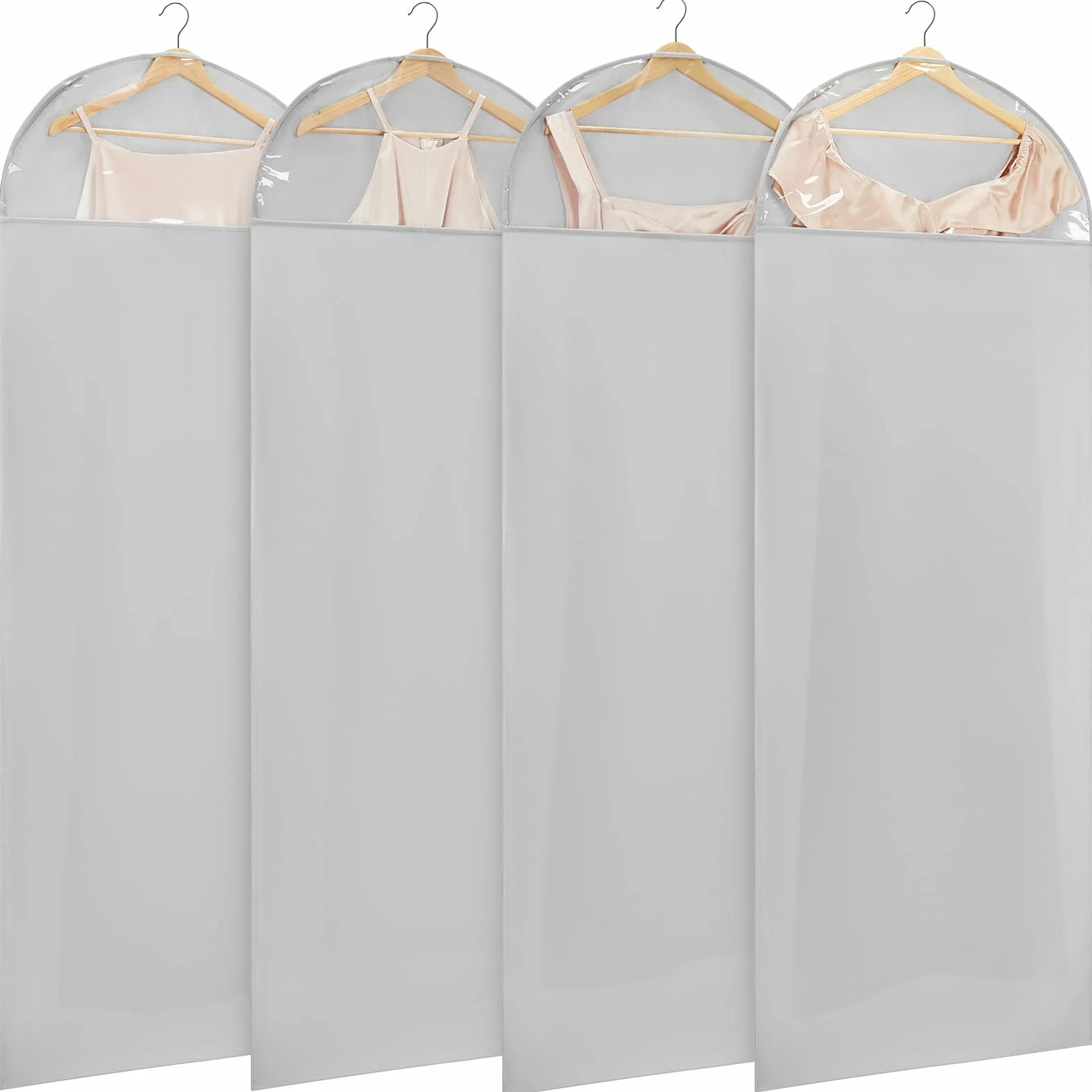 Carbrea Bolsas de ropa de 66 pulgadas para colgar ropa, bolsa de ropa para vestidos, vestidos largos, abrigos, almacenamiento en el armario, paquete de 4