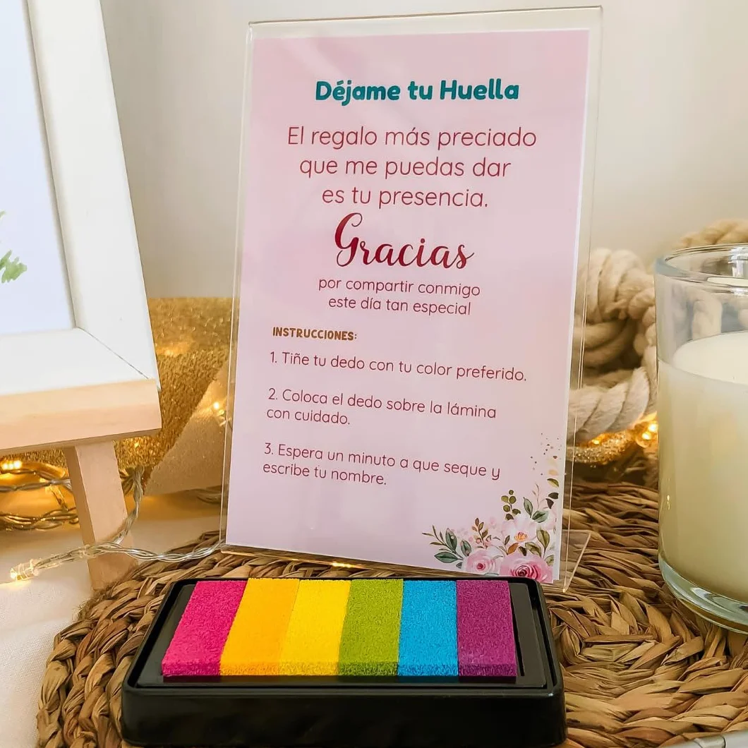 Disatrezzo - Árbol de Huellas Personalizado para Comunión Niña– Kit Completo con Marco, Tintas, Bolígrafo, Instrucciones, Caballete y Banderín Mi Primera Comunión. Libro de Firmas y Dedicatorias.