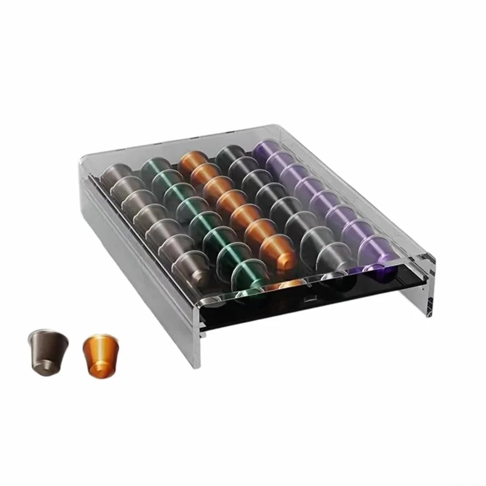 Soporte acrílico para cápsulas de café con 40 ranuras, cajón transparente para organización de cocina, diseño de pies antideslizantes para Tassimo para tchibo, compatible con cápsulas de 13 x 9.3