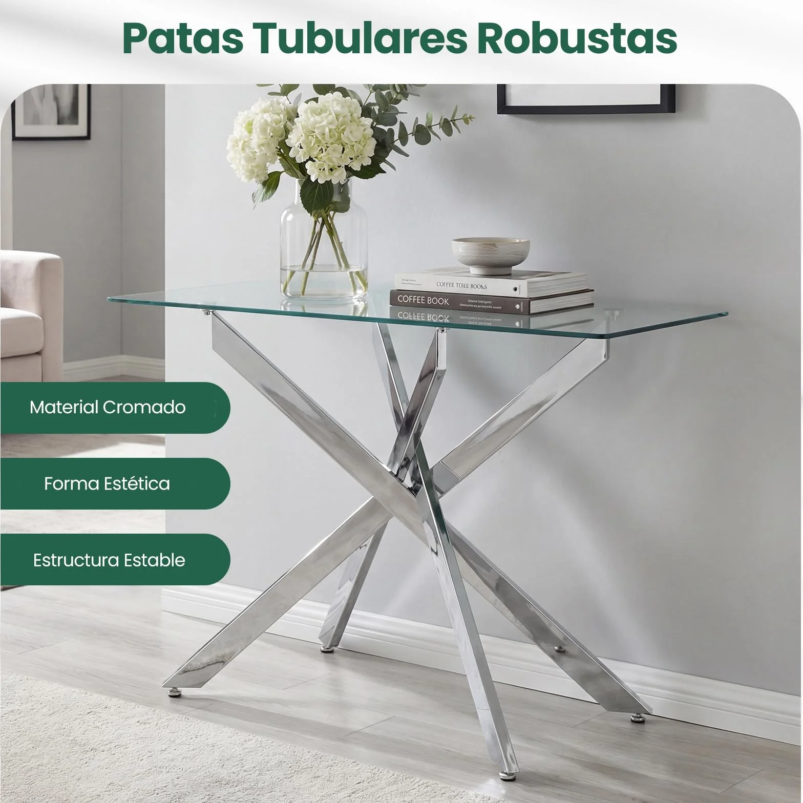 COSTWAY Mesa Consola de Cristal, Mesa de Entrada con Tablero de Cristal Templado y Patas Tubulares de Metal, Mesita Ayxiliar para Salón Pasillo Entrada, 115 x 45 x 78 cm (Plata)