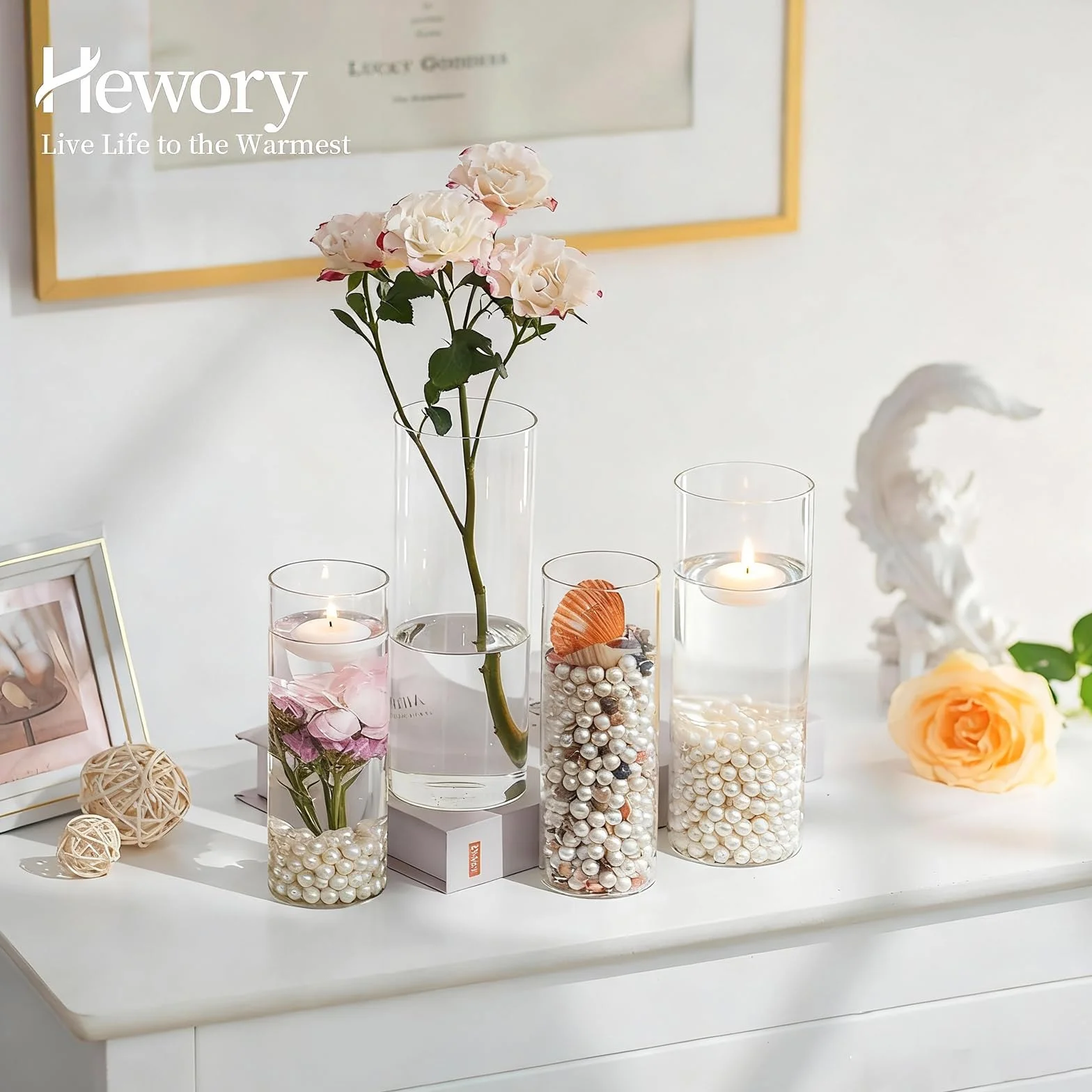 Jarrones Cilindricos de Vidrio para Centro de Mesa: Hewory 12 Jarrones de Cristal Jarrón Cilindrico Vidrio para Boda Decoracion - Florero Cristal Jarrones Decorativos Modernos para Decoracion Hogar