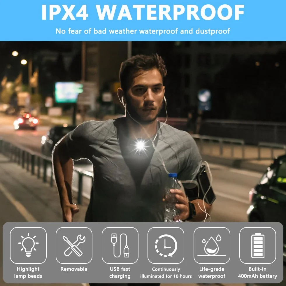 Luz LED con Clip Recargable USB Impermeable 5 Modos Linterna de Ciclismo para Correr