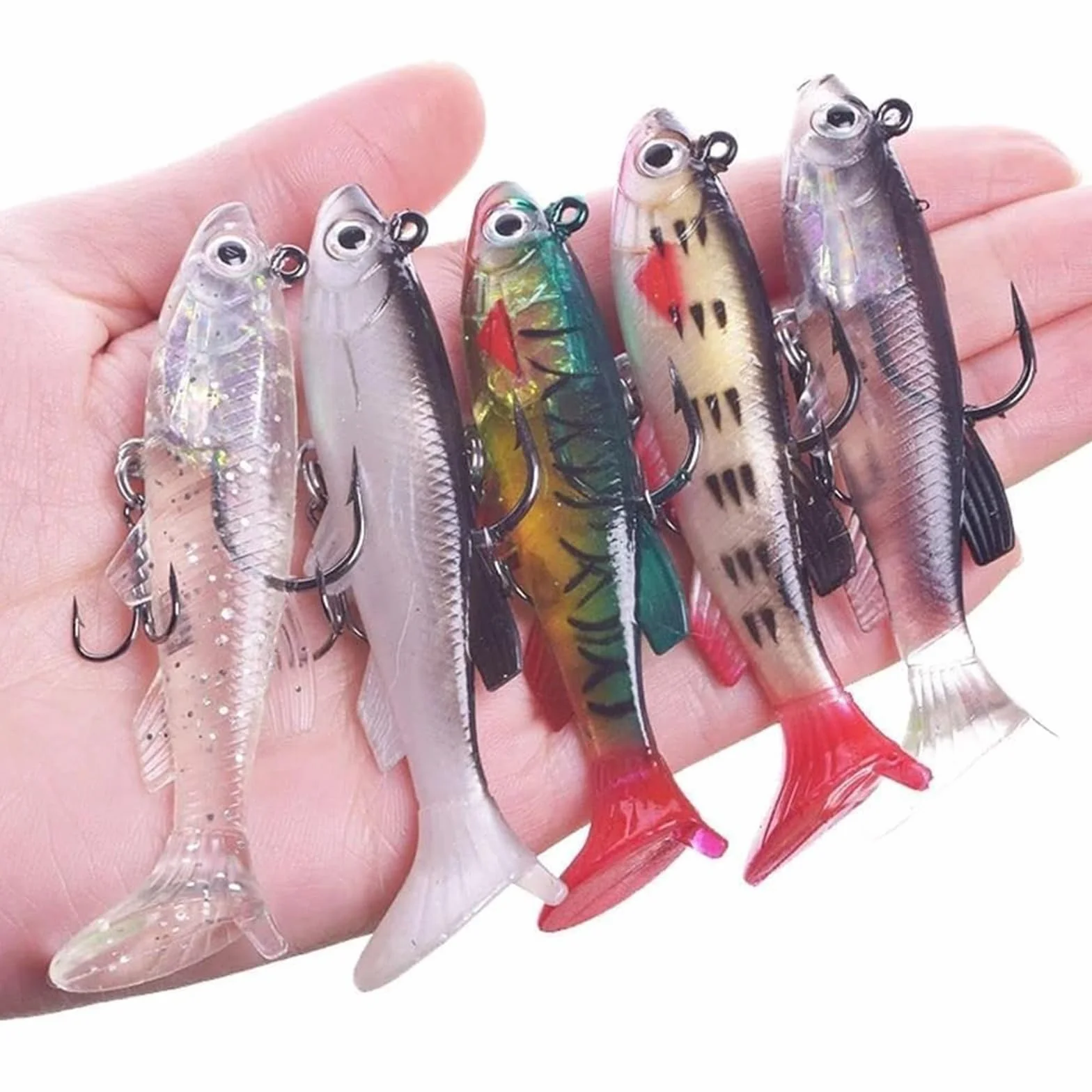 SURALIN Juego de 8 señuelos de pesca premontados con punta de plomo, cebo de pesca de depredador giratorio artificial, cebo artificial giratorio en el mar