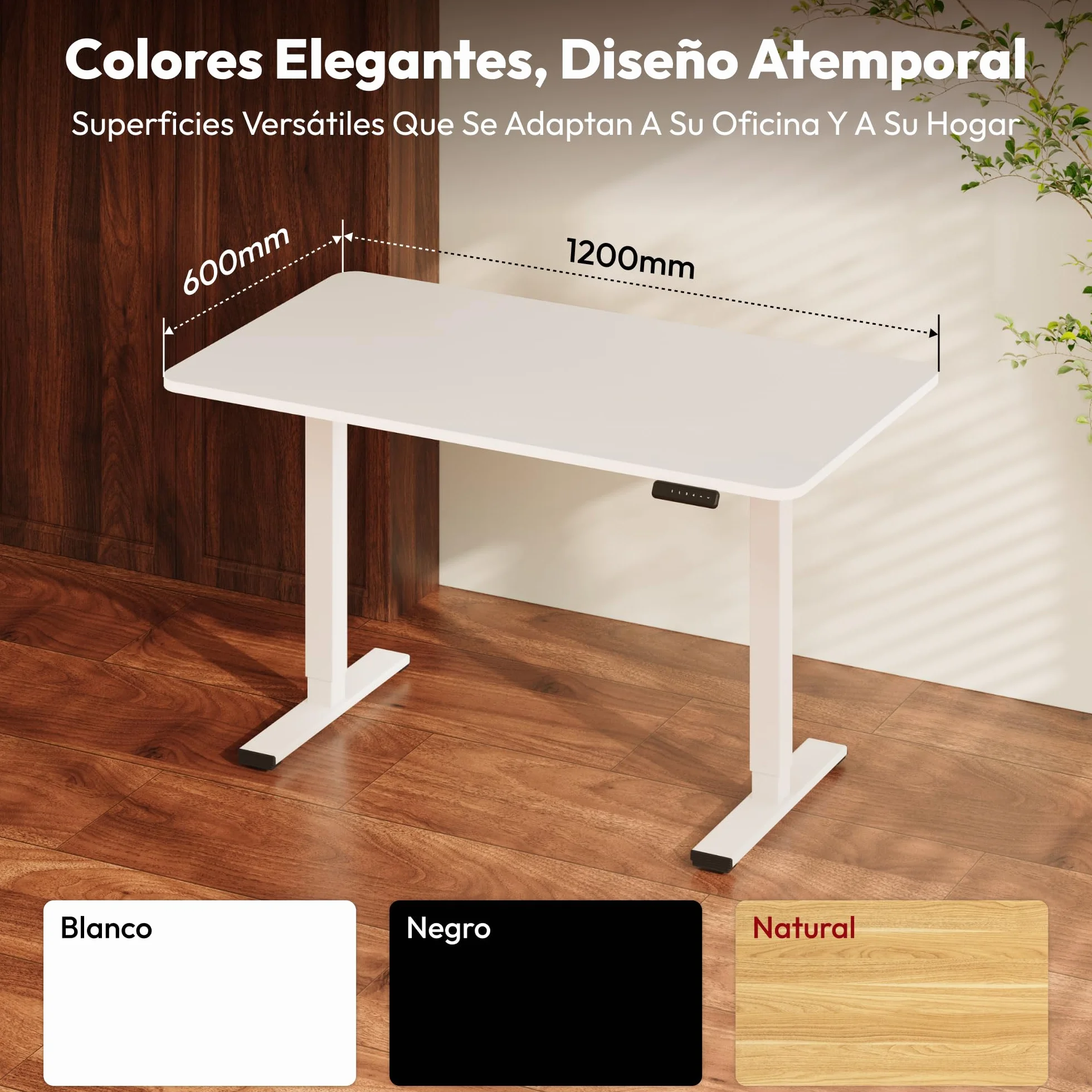 SANODESK Escritorio Elevable Eléctrico con Tablero Entero de Una Pieza 120x60 cm, Regulable en Altura con Memoria, Estable, Silencioso y Anticolisión, Ideal Teletrabajo y Oficina en Casa (Blanco)