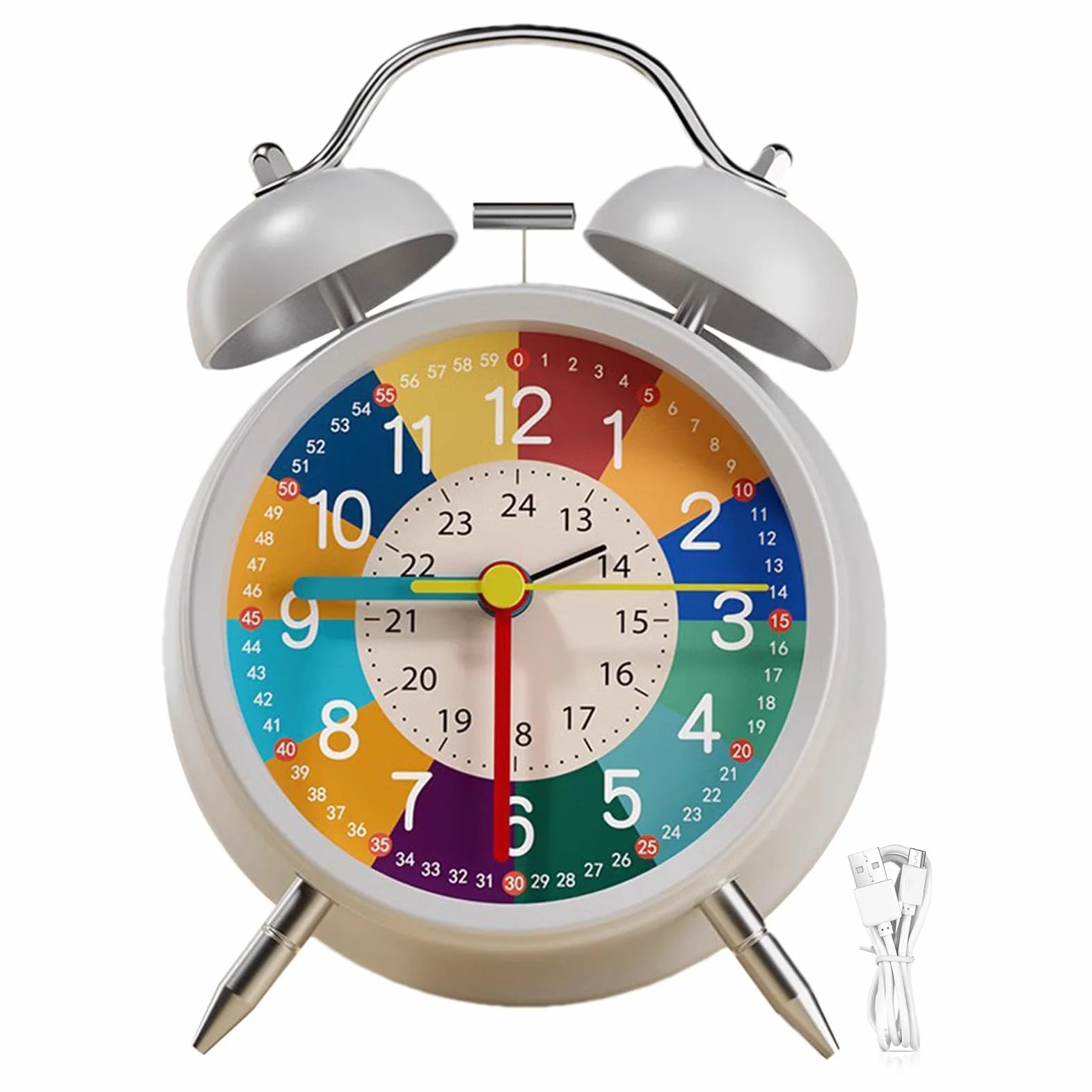 Analogue Alarm Clock Non Ticking Interactive Learning Clock For Kids 11.5x16cm Brightly Colored With Night Light