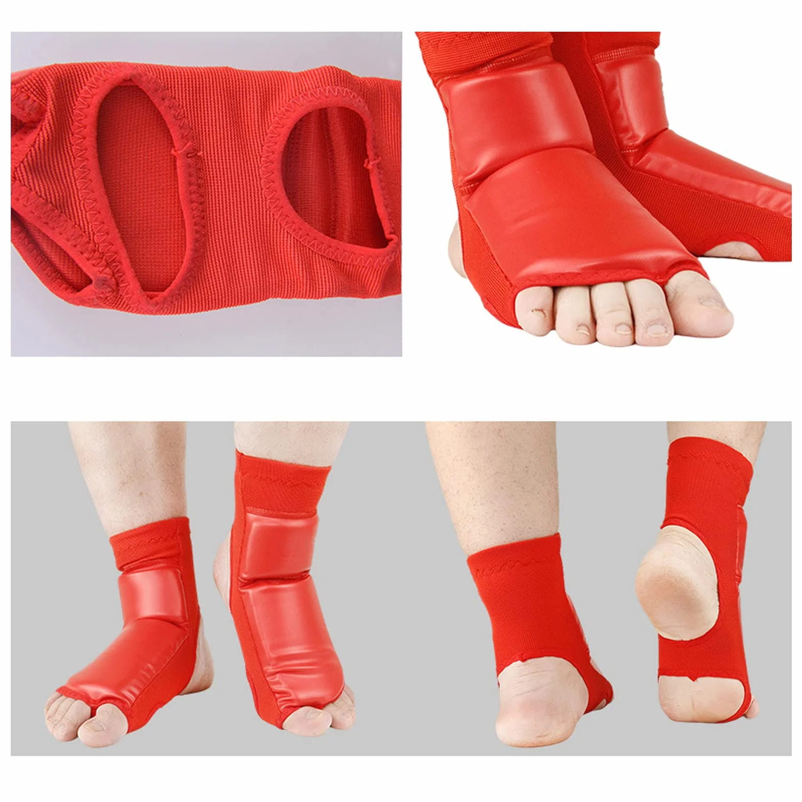 Protector de pie de boxeo antideslizante para entrenamiento de taekwondo adultos, rojo