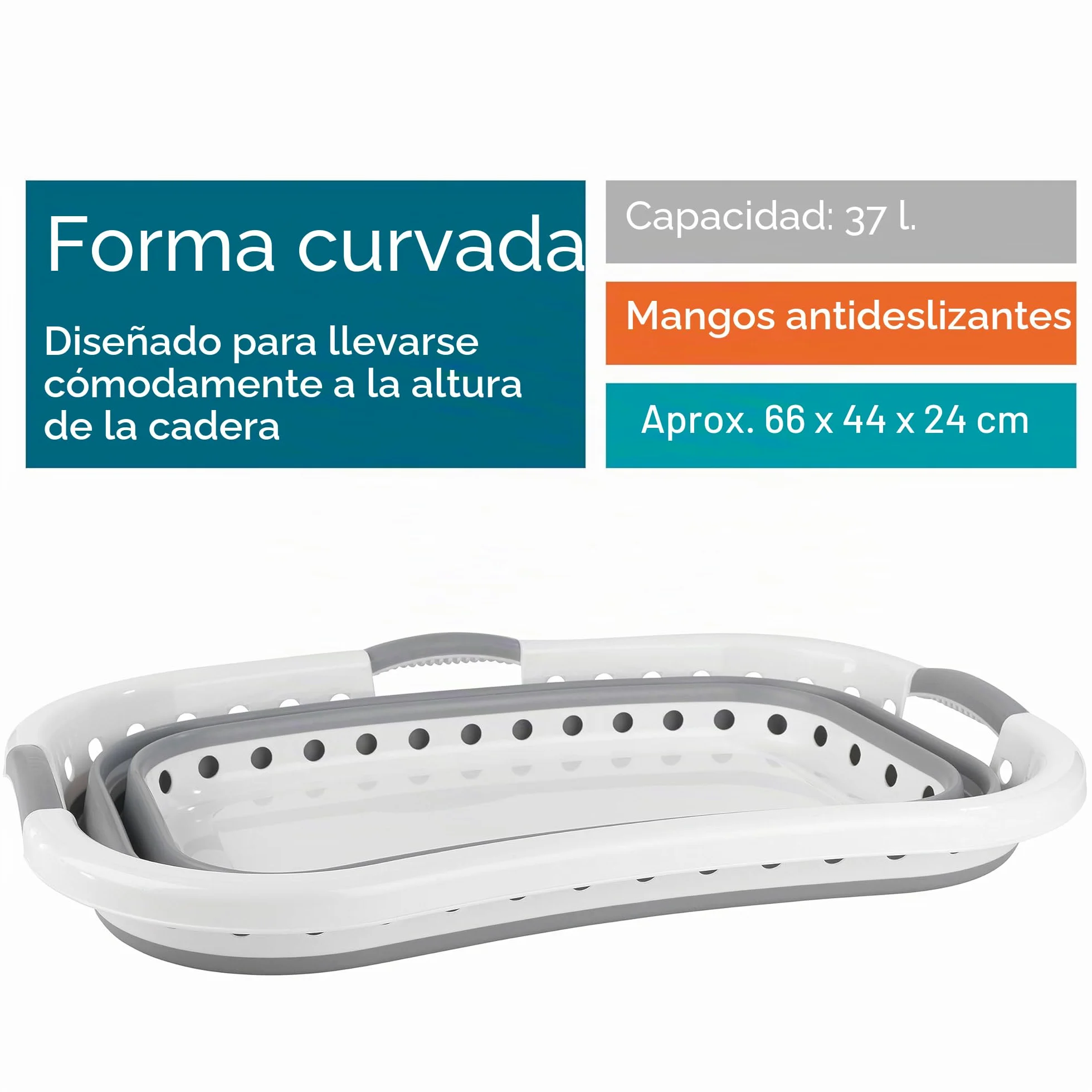 Beldray LA072979GRYEU Cesta De Colada Adaptable a La Cadera, Transportar Y Meter Ropa Sucia, Cubo Práctico y Plegable Con Asas Ergonómicas, Para Cuarto de Baño, Dormitorio o Lavandería