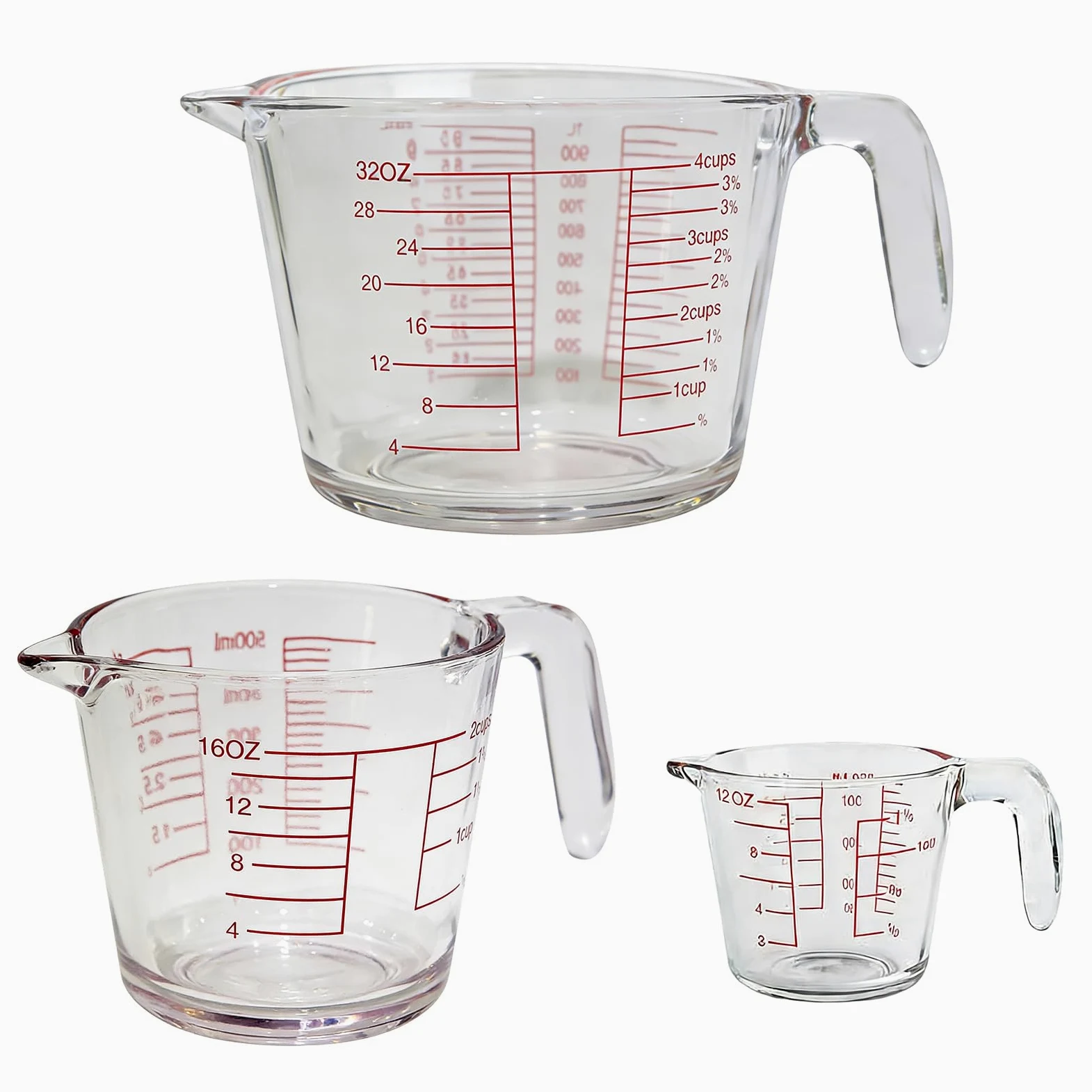 de 3 tazas medidoras de vidrio, agarre antideslizante | Escala precisa y construcción a prueba de calor para uso a altas temperaturas y marcado claro para hornear cocinar