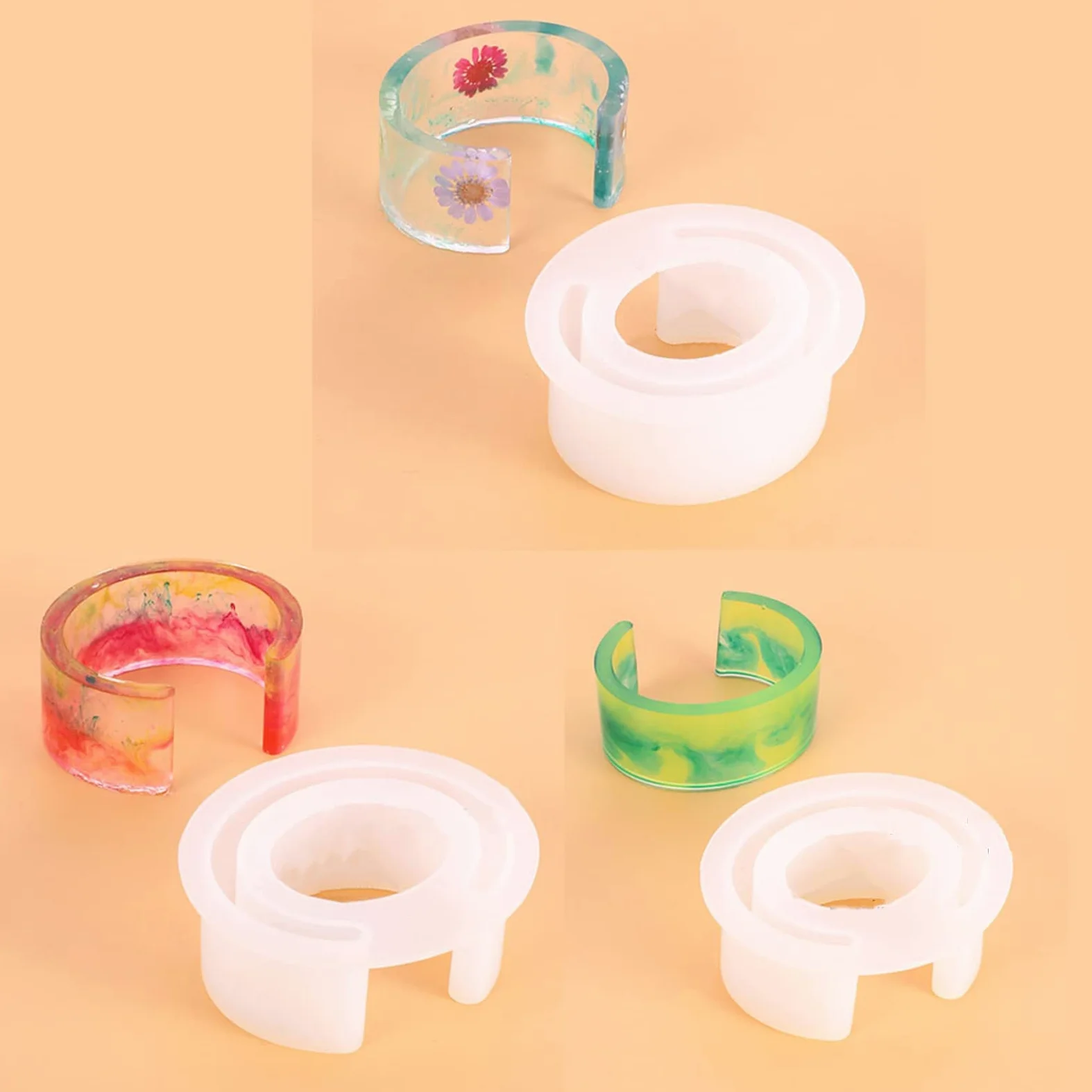 Brazalete Brazalete de Resina Molde de Fundición Silicona Transparente | Herramientas para hacer joyas, silicona transparente, resina fundida, pulsera abierta para puños, flores secas