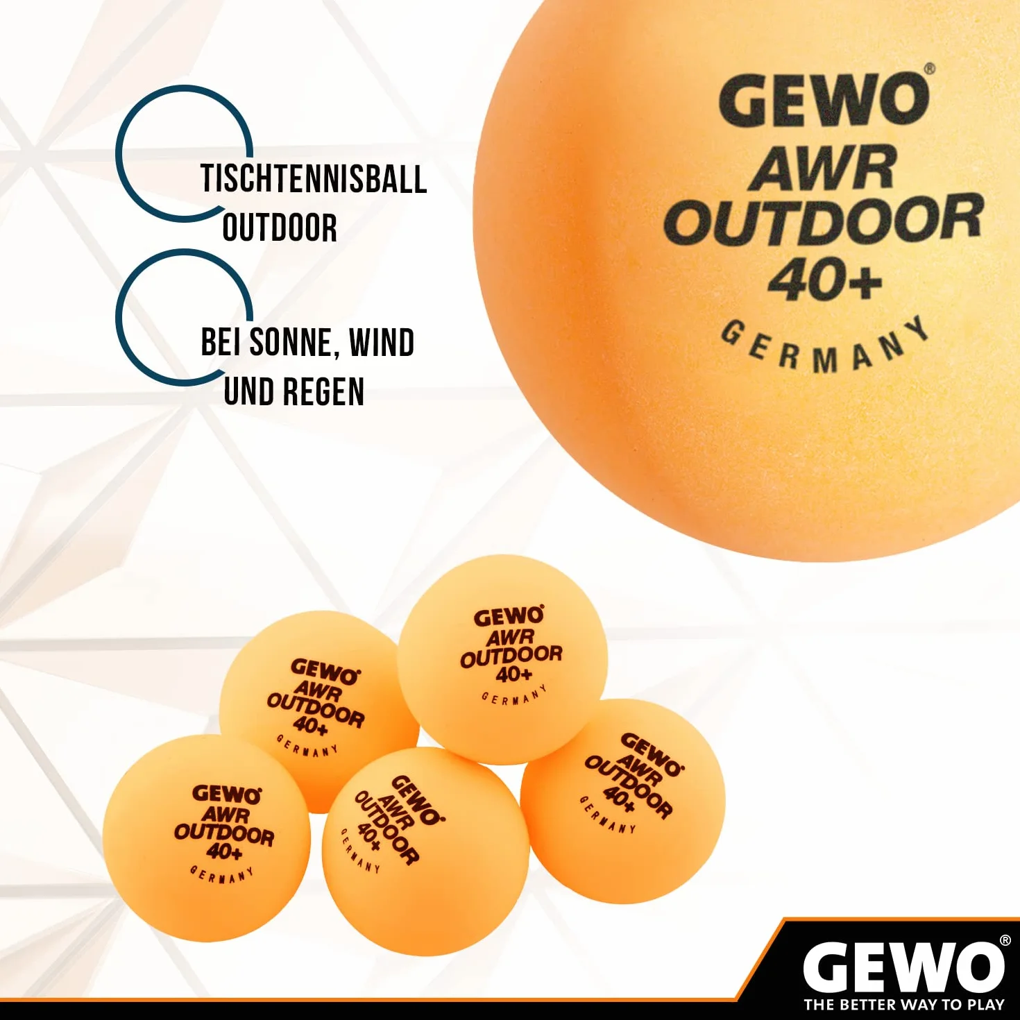 GEWO Tischtennisball Awr Outdoor 40+ Naranja