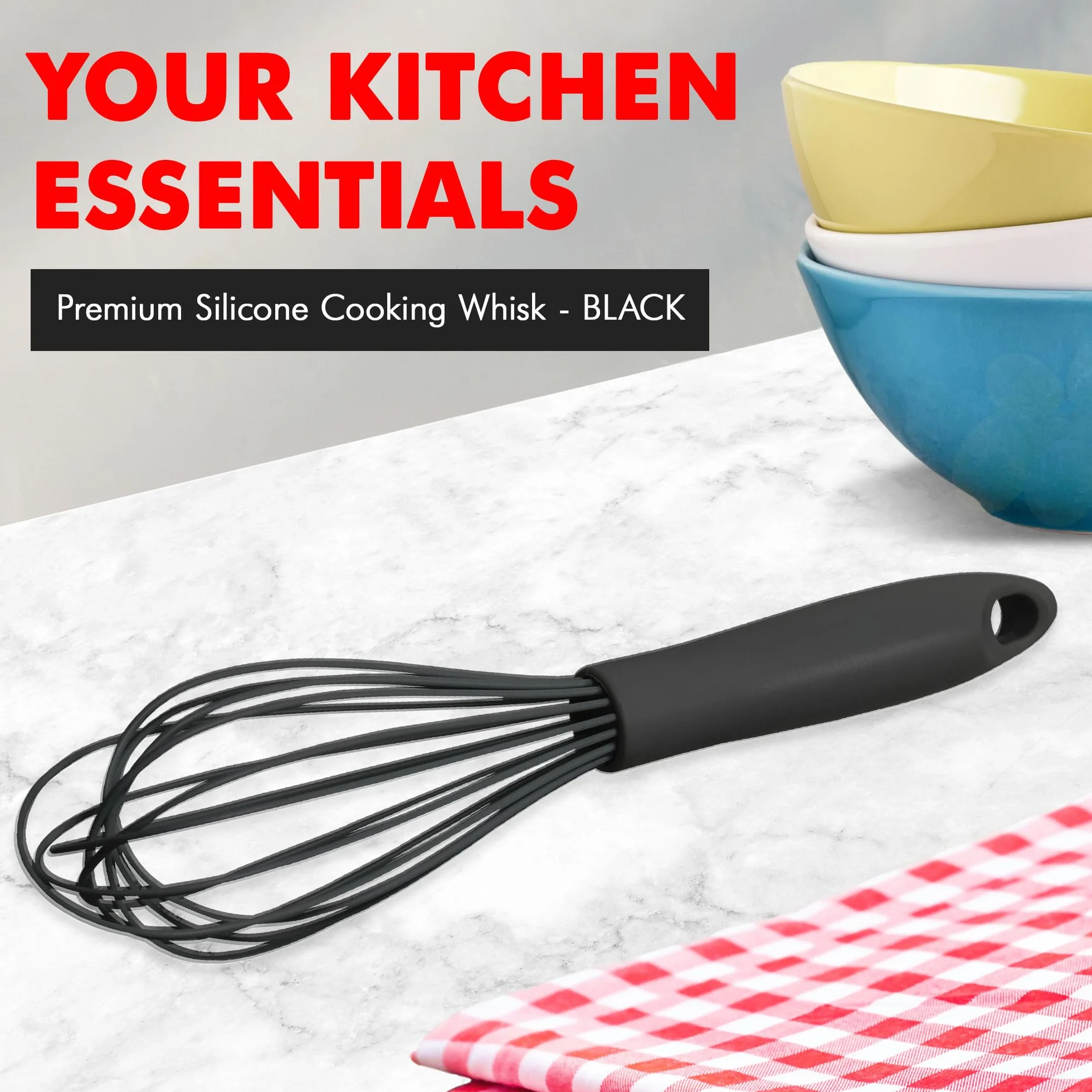 Chef Craft - Batidor de cocina (26,7 cm, hilo de silicona de alta calidad), color negro