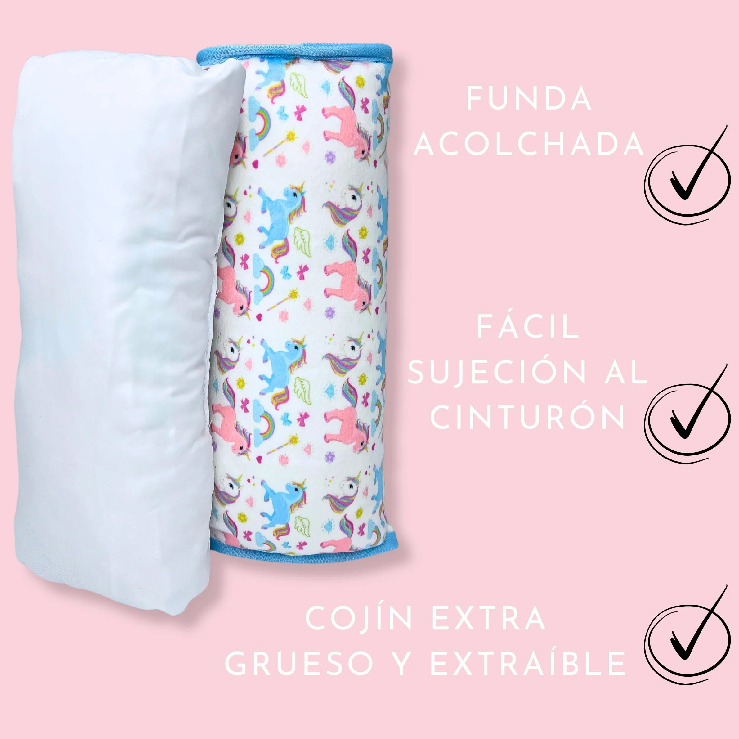 HECKBO Almohadilla para Coche Unicornio Lavable Suave Peluche 30x12 cm