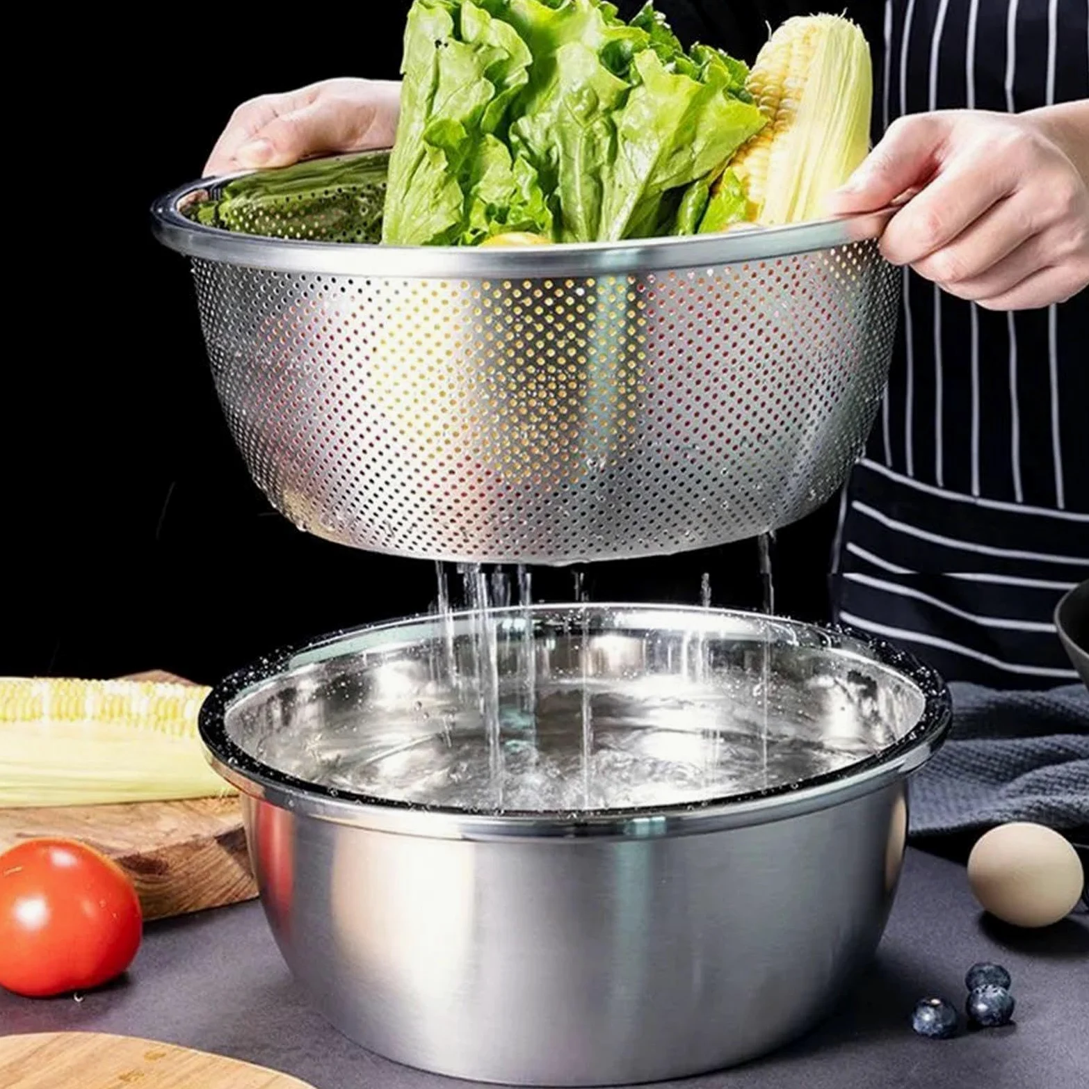 Colador Microporoso, Tazón para Sopa de Cocina, Tarro para Condimentos Y Juego de para Arroz, Cesta de Drenaje para Servir Sopa, Lavar Verduras, 34cm