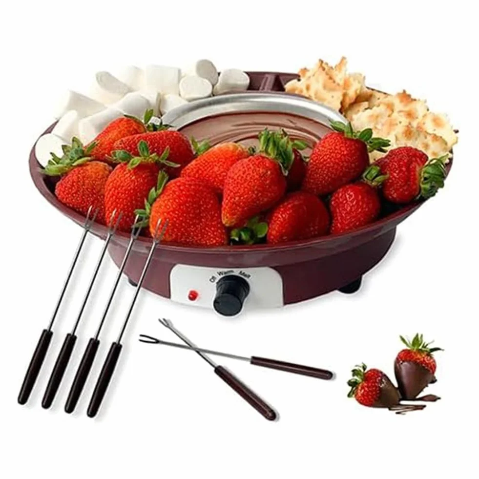 Juego de Ollas para Fondue, MáQuina EléCtrica para Hacer Fondue de Chocolate con 4 Tenedores, Kit de MáQuina para Fundir Queso, Control de Temperatura. Enchufe Europeo