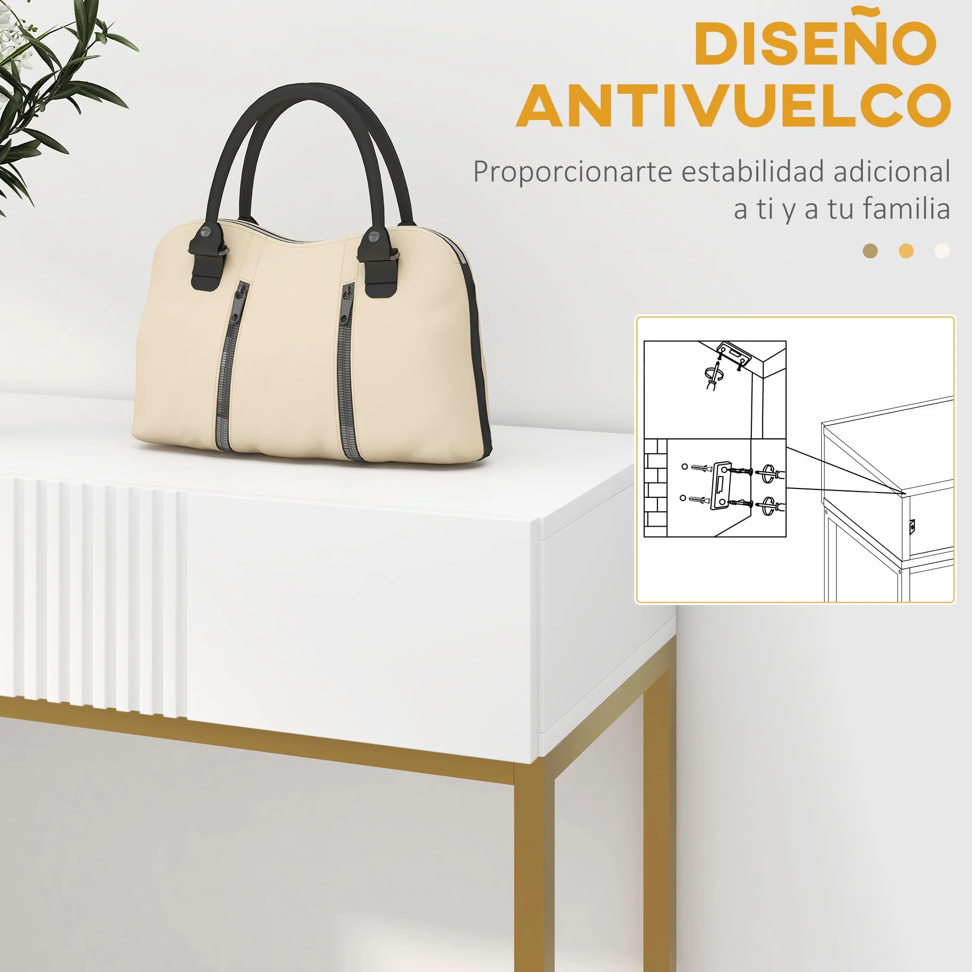 HOMCOM Mesa Consola Moderna Mesa de Entrada con 2 Cajones y Patas de Acero Dorada Antivuelco Mueble de Recibidor para Salón Pasillo 80x31,5x75 cm Blanco