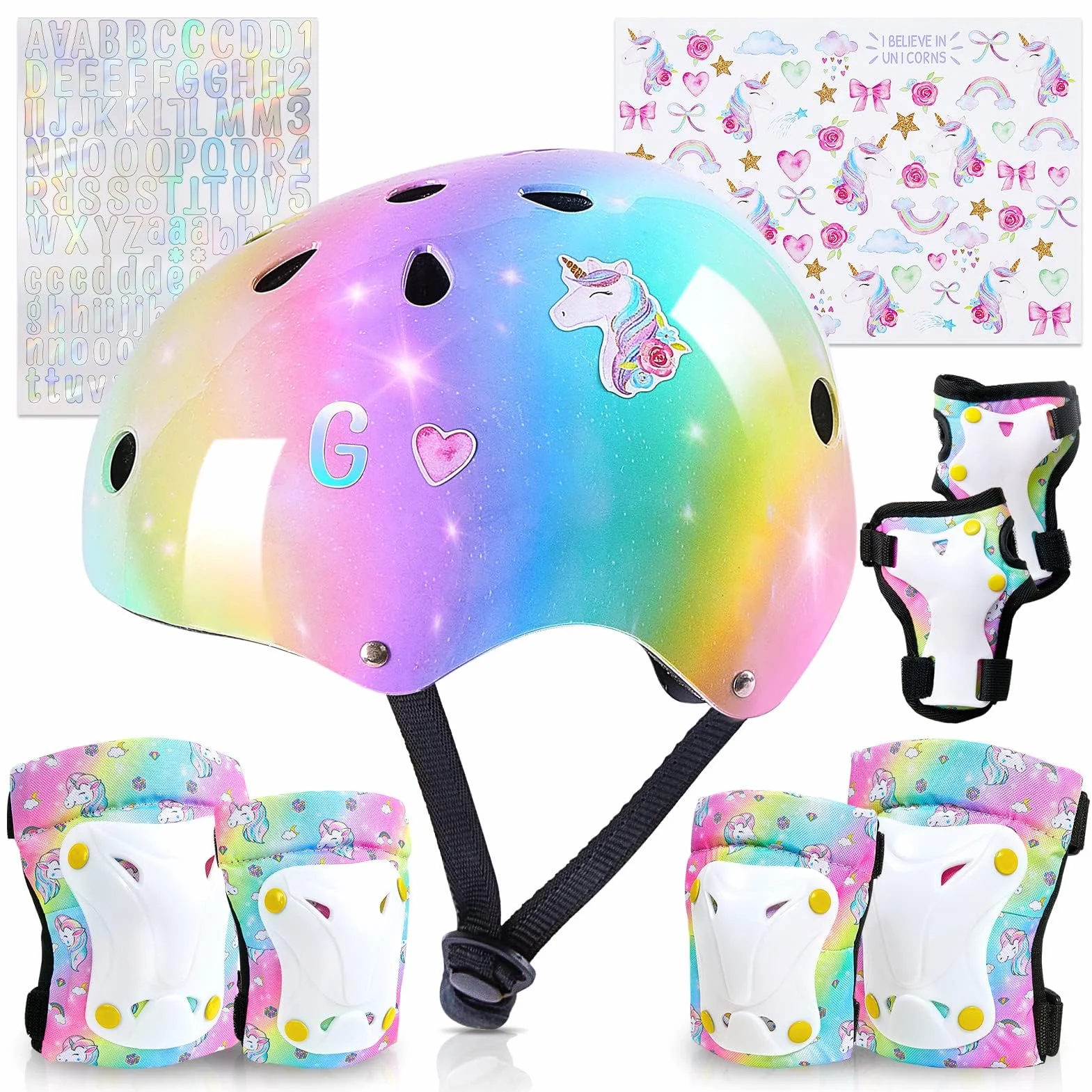Conjuntos de Patinajes Niños Unicorn Castle Protecciones Patines Niña Ajustables Rodilleras Coderas Skate Bicicleta Monopatín