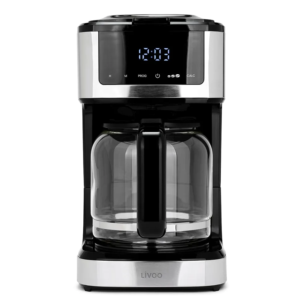 Livoo - Cafetera eléctrica programable DOD208-15 tazas, 1,8L, filtro reutilizable, función programación, mantenimiento caliente, vidrio