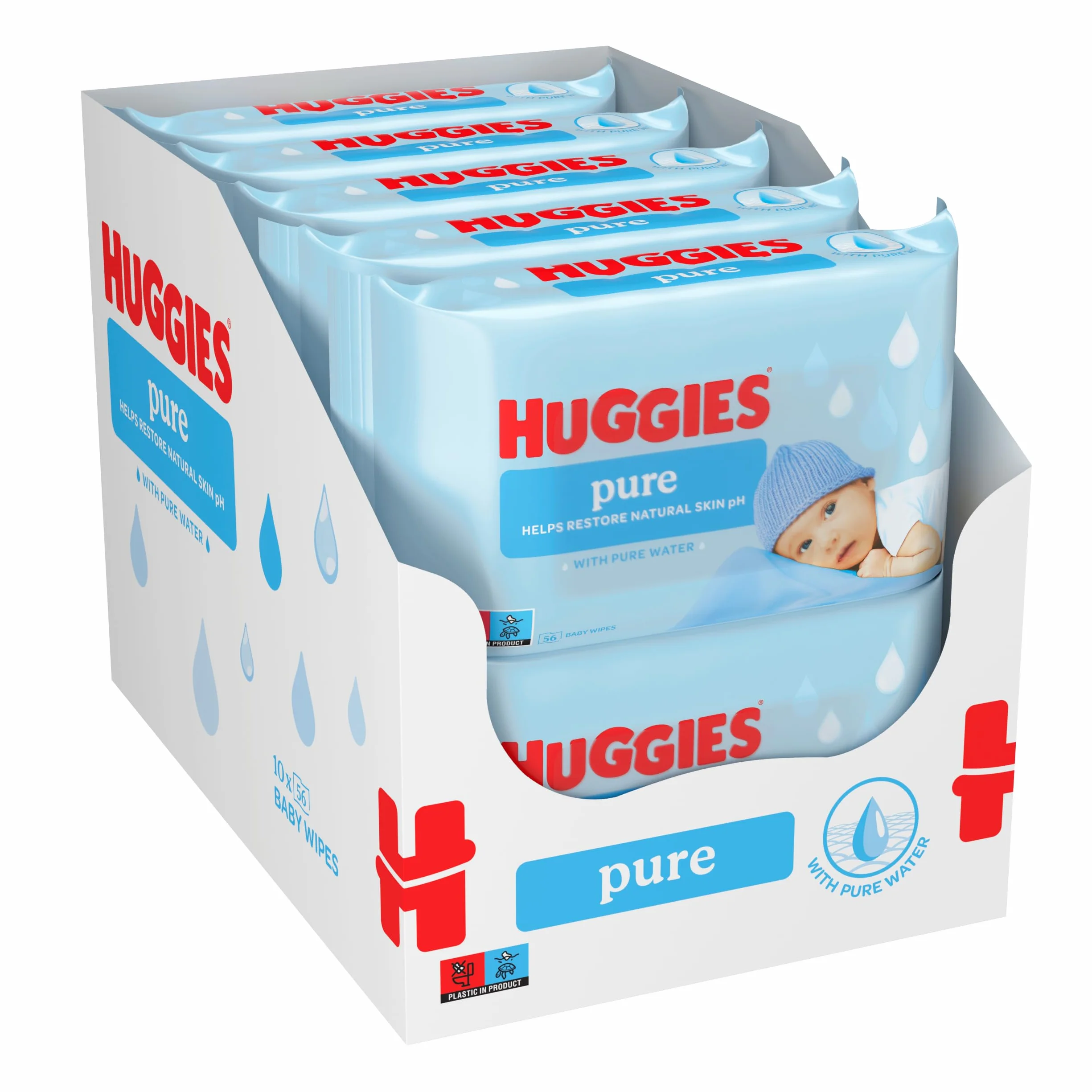 Huggies Pure Toallitas para Bebé, 99% Agua Pura, 18 Packs de 56, Total 1008 Toallitas