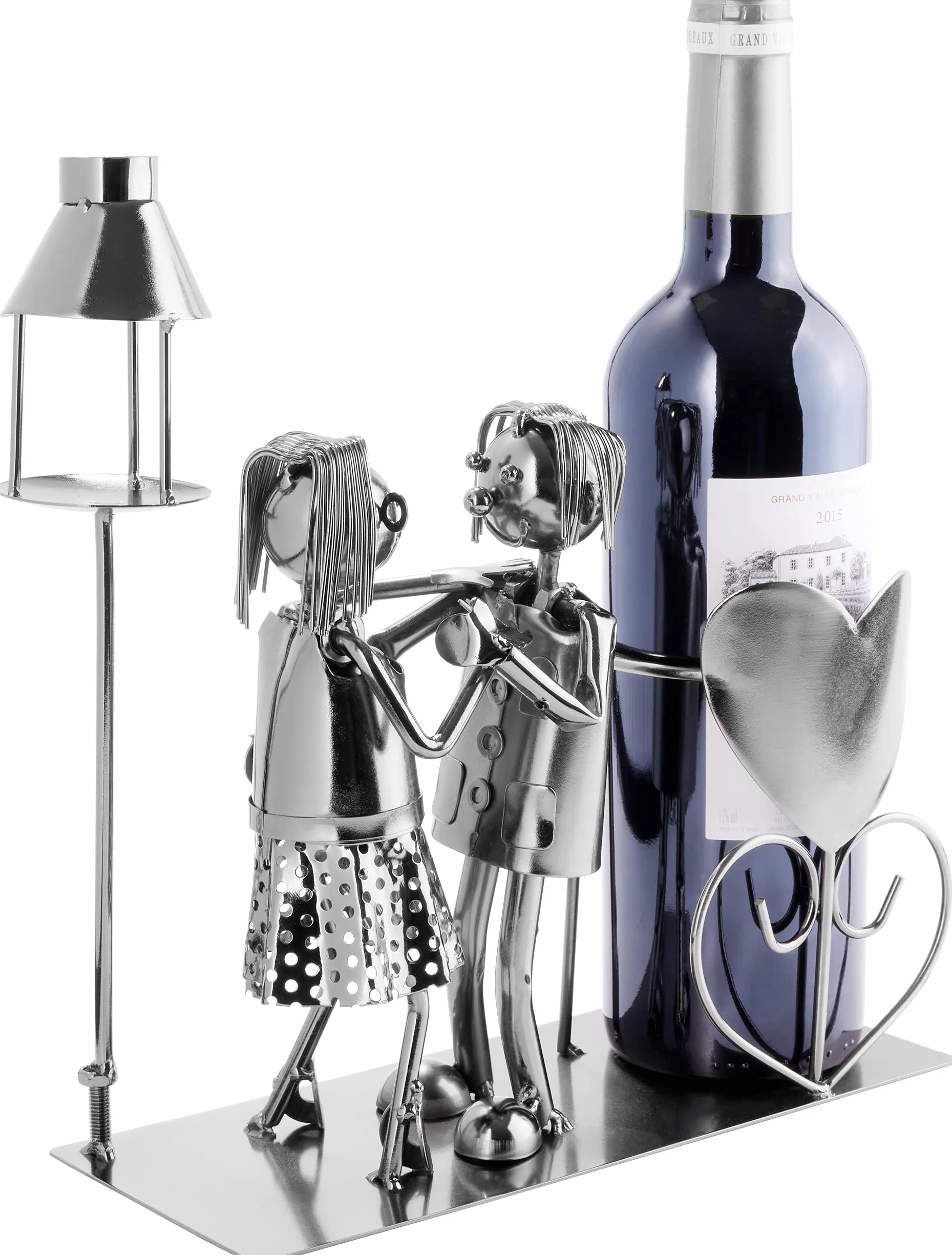 BRUBAKER Portabotellas de Vino con Farol para Candelita - Escultura Metálica Portabotellas 26,5 cm Regalo de Vino