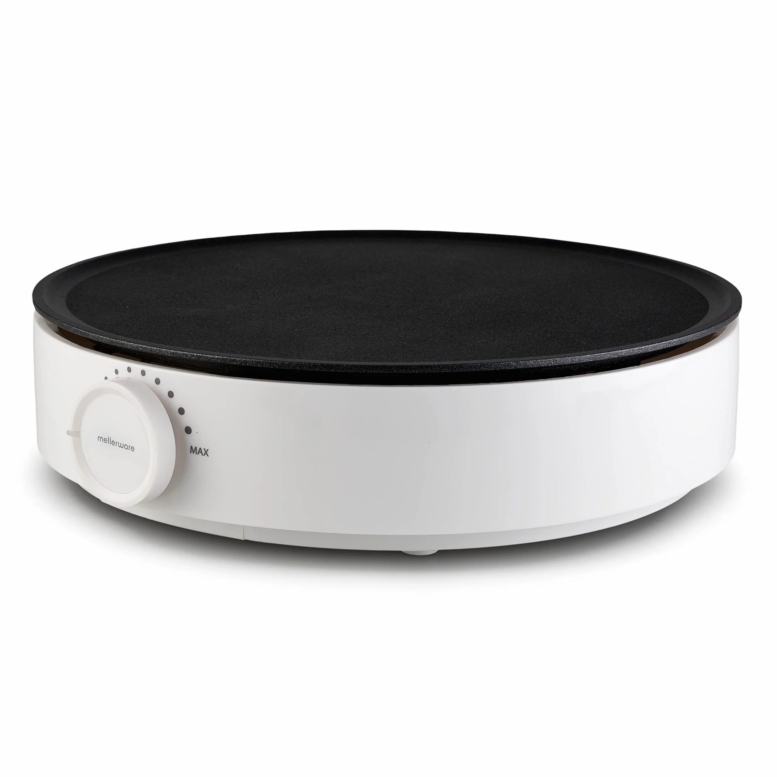 Mellerware - Crepera profesional Slurpy! 1200W | Superficie Antiadherente | Maquina electrica crepes | Termostato regulable | Esparcidores de Madera | Portatil | Maker de comida americana | Blanco