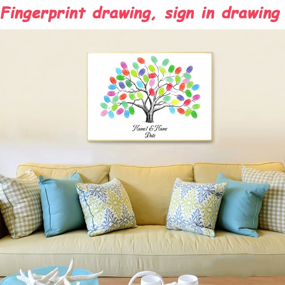 Arbol de Huellas Boda,rábol de Huellas Dactilares, Pintura de huellas dactilares de bricolaje, Boda Bricolaje Árbol de la Huella Digital Custom Wedding Thumbprint Tree,21x30cm