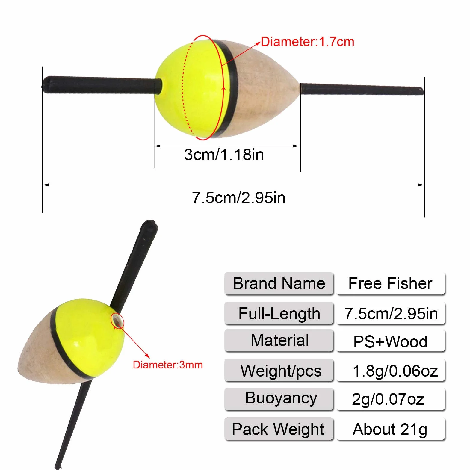 Flotadores de Pesca de Madera de Tung Bobbers Ultraligero Flotador