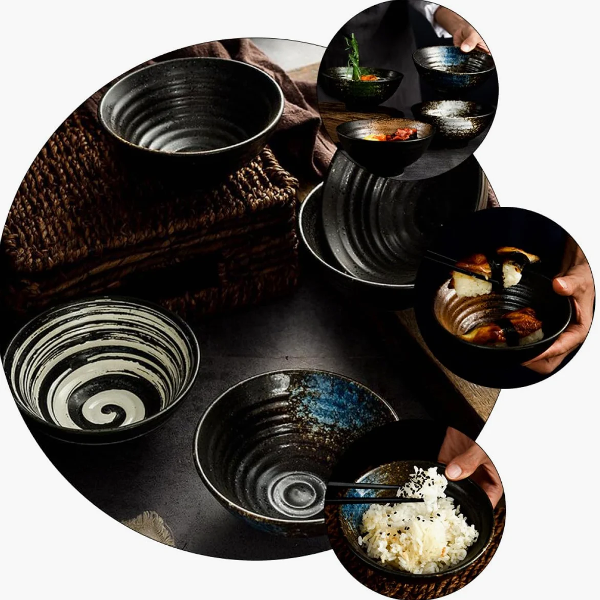 ABOOFAN Cuencos de Cerámica Juego de Surtidos Color Aleatorio Estilo Japonés Fácil de Limpiar y Apto para Comidas Frías o Calientes para Ramen y Sopa