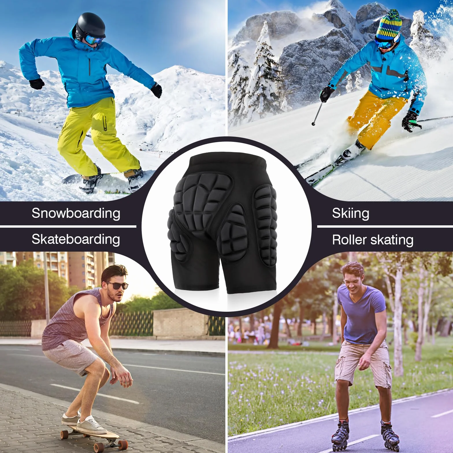 TOMSHOO Pantalones Cortos Acolchados 3D, Protección Cadera para Esquí