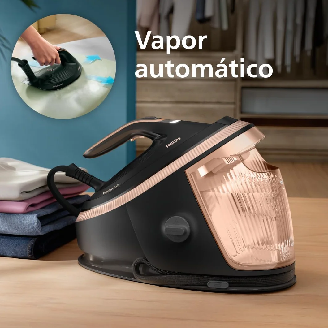 Philips PerfectCare serie 7000 Centro de planchado, golpe de vapor de 650 g, 8.5 Bares, suela SteamGlide Elite, vapor automático inteligente (PSG7300/80)