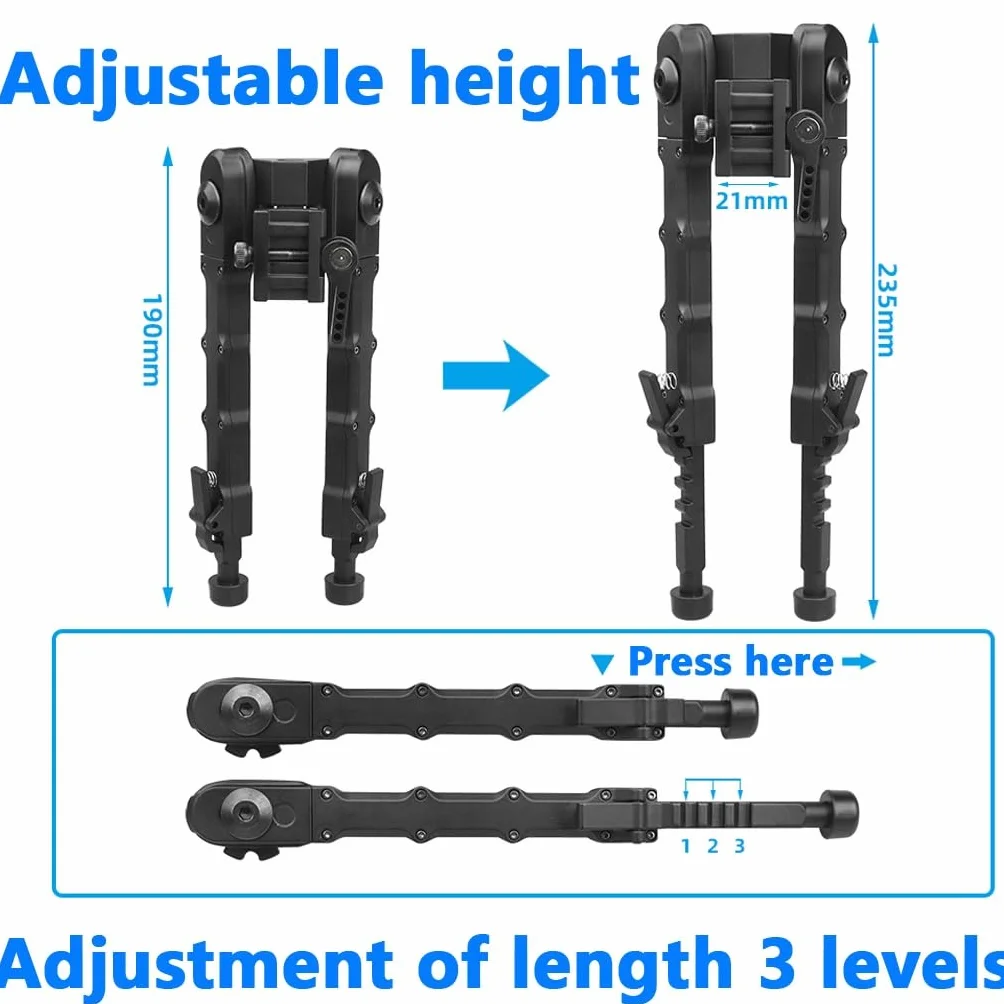 Bípode Táctico Ligero V9, Altura Ajustable 6-9 Pulgadas, Liberación Rápida, Aleación de Aluminio, Duradero